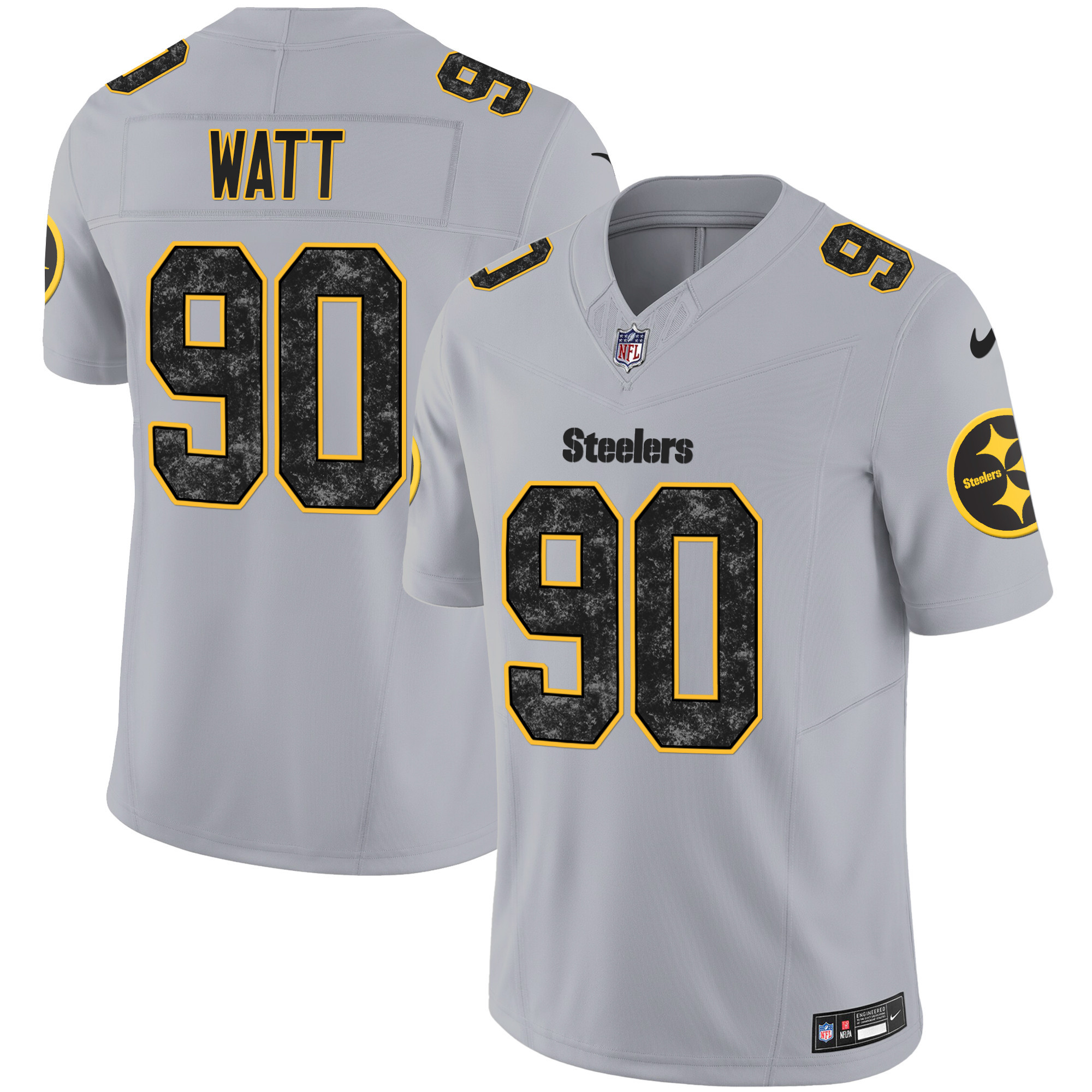 T. J. Watt Men's Pittsburgh Steelers Grunge Vapor Limited Gray Jersey - All Stitched