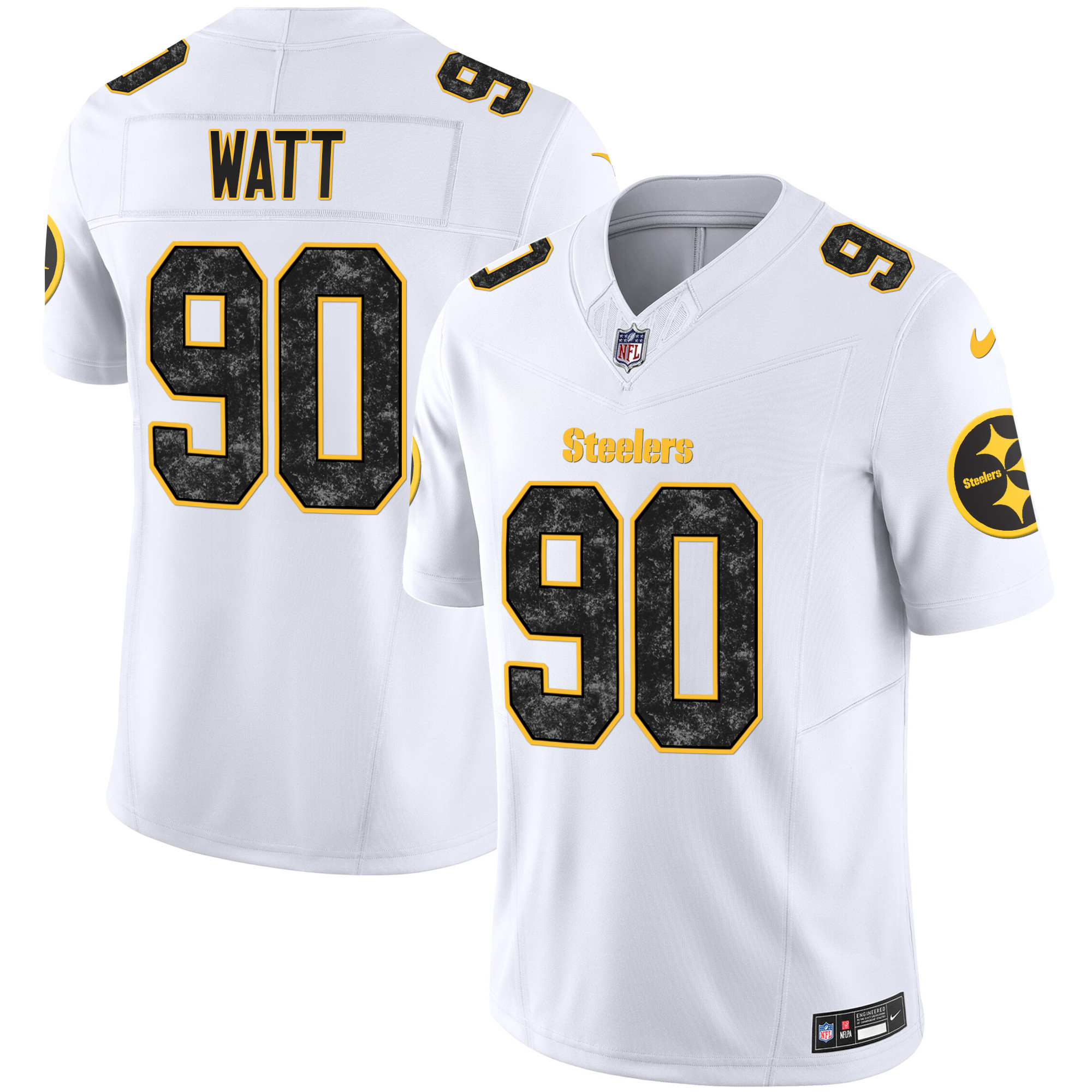 T. J. Watt Men's Pittsburgh Steelers Grunge Vapor Limited White Jersey - All Stitched