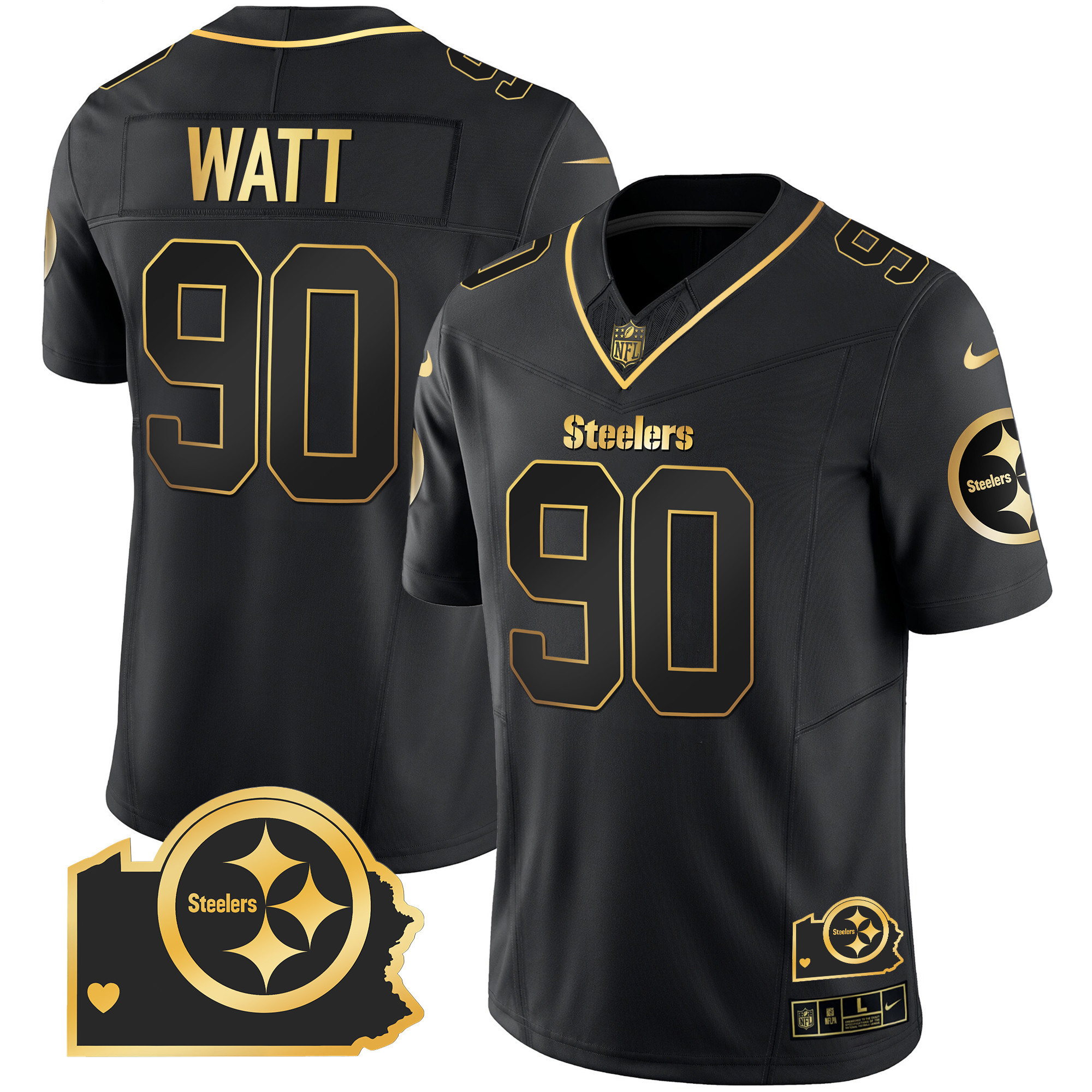 T. J. Watt Men's Pittsburgh Steelers Home Patch Gold Vapor Black Gold Jersey - All Stitched