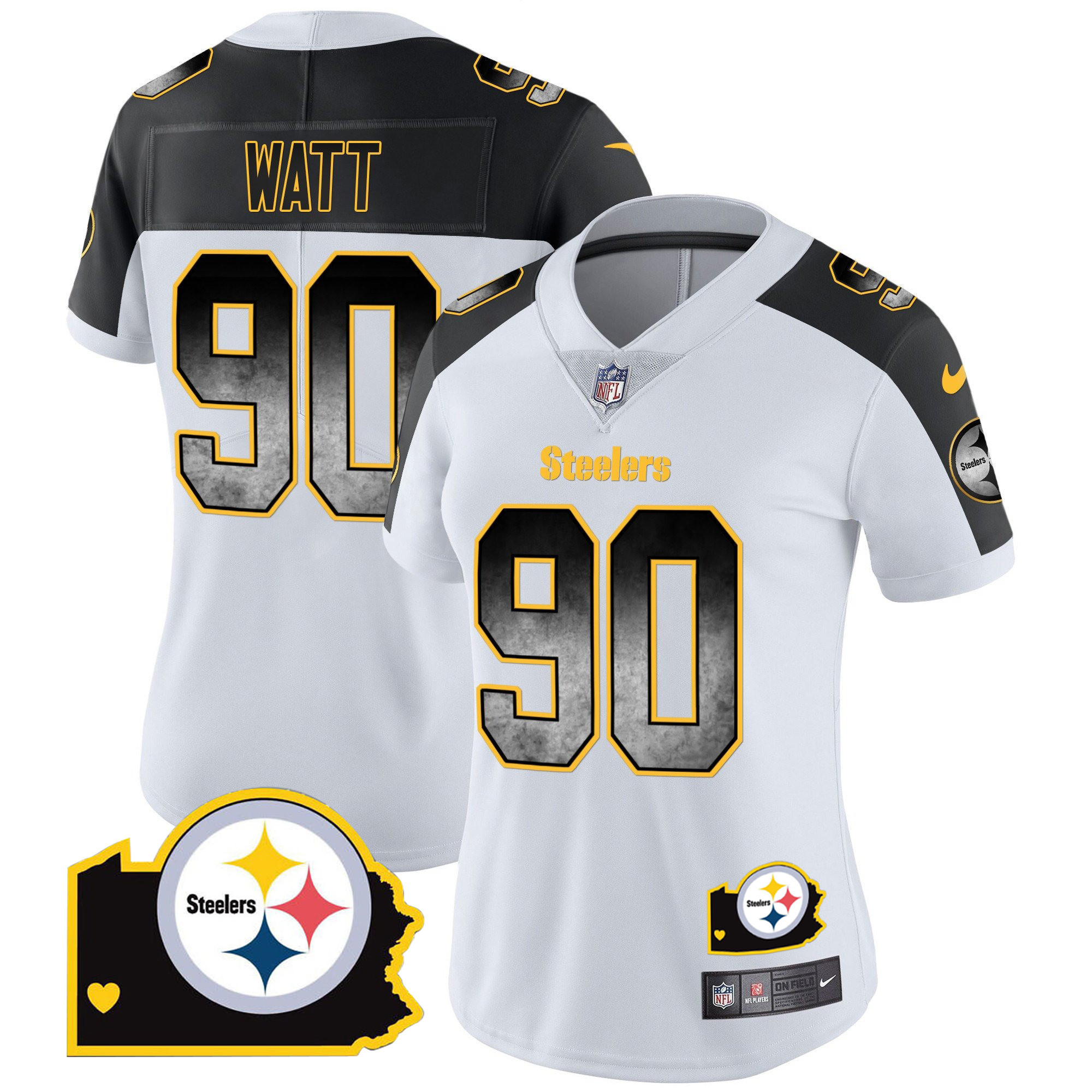 T. J. Watt Women's Pittsburgh Steelers Arch Smoke Home Patch Vapor Inverted Jersey - All Stitched