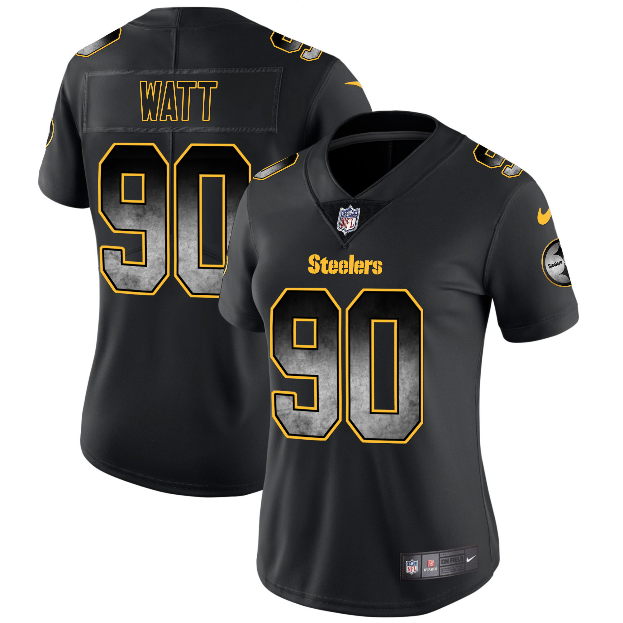 T. J. Watt Women's Pittsburgh Steelers Arch Smoke Vapor Black Jersey - All Stitched