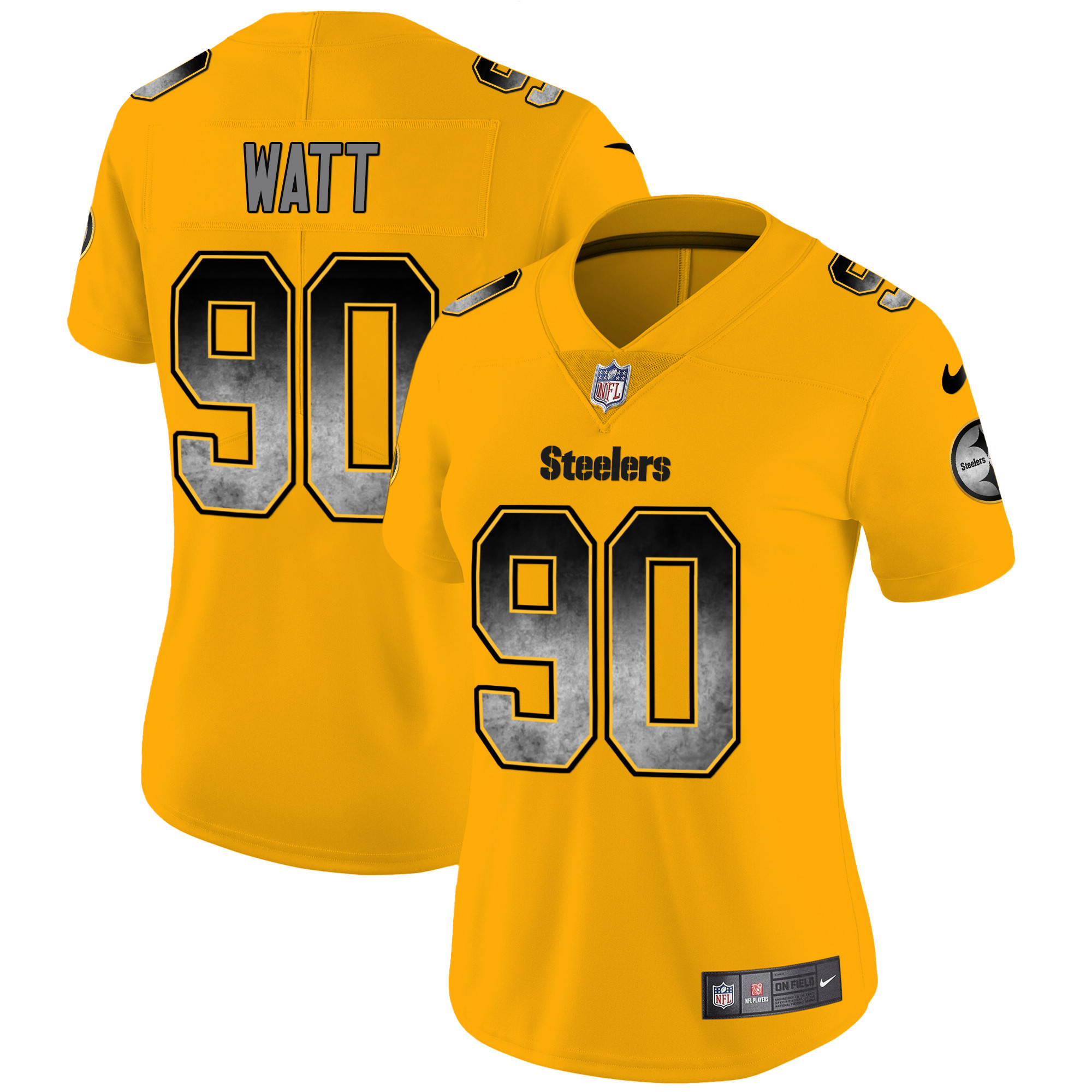 T. J. Watt Women's Pittsburgh Steelers Arch Smoke Vapor Gold Jersey - All Stitched