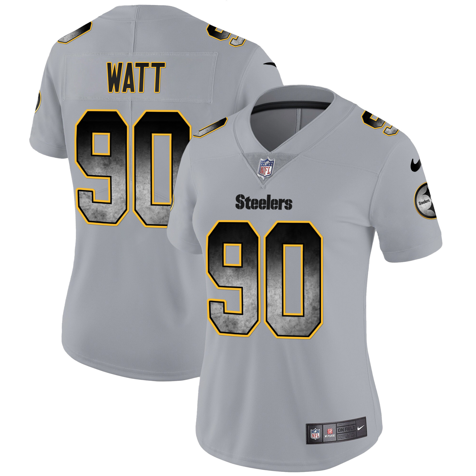 T. J. Watt Women's Pittsburgh Steelers Arch Smoke Vapor Gray Jersey - All Stitched