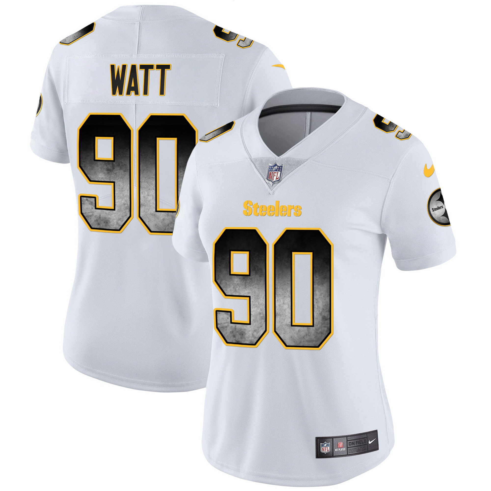 T. J. Watt Women's Pittsburgh Steelers Arch Smoke Vapor White Jersey - All Stitched