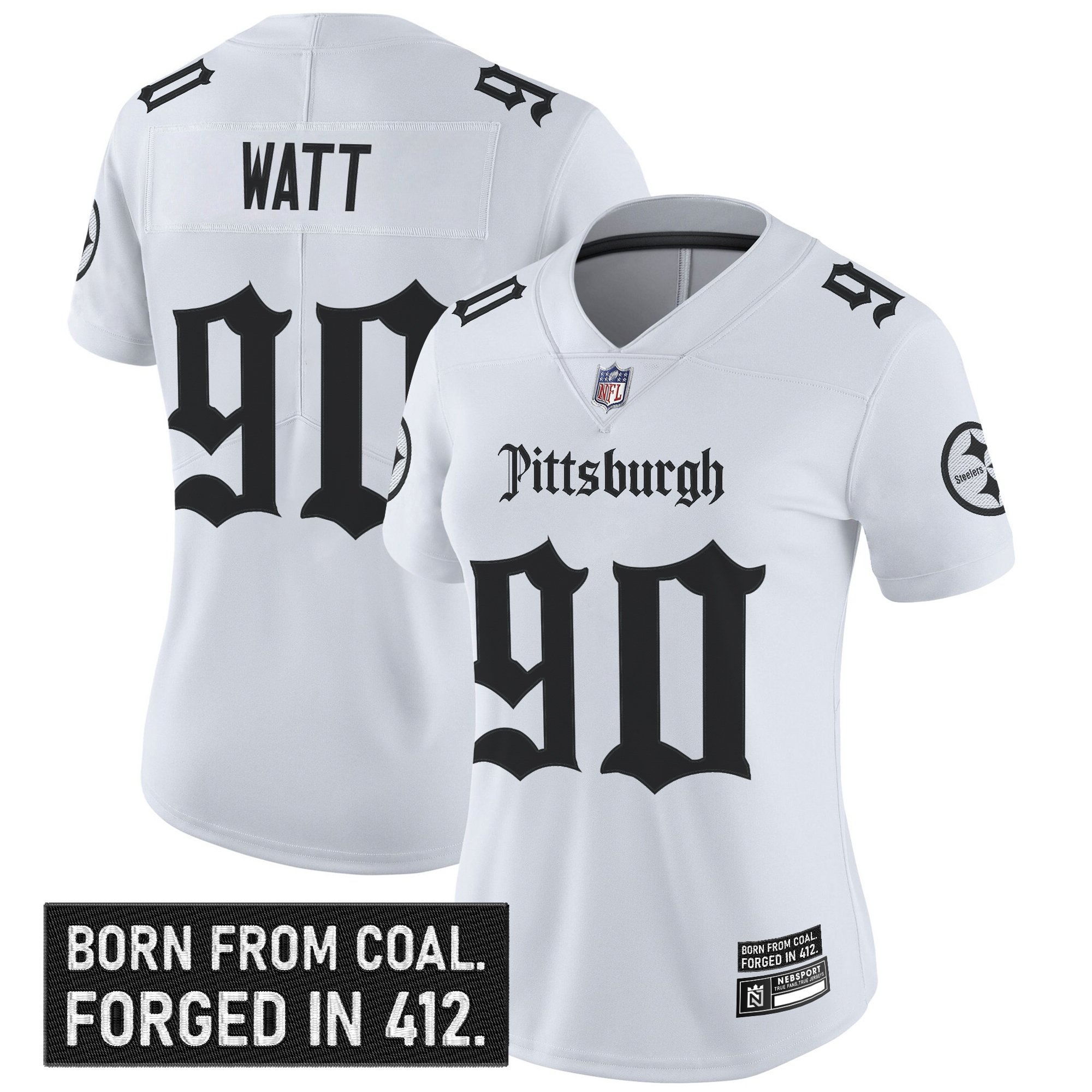 T. J. Watt Women's Pittsburgh Steelers 'Gothic Steel City Edition' Vapor Limited White Jersey - All Stitched
