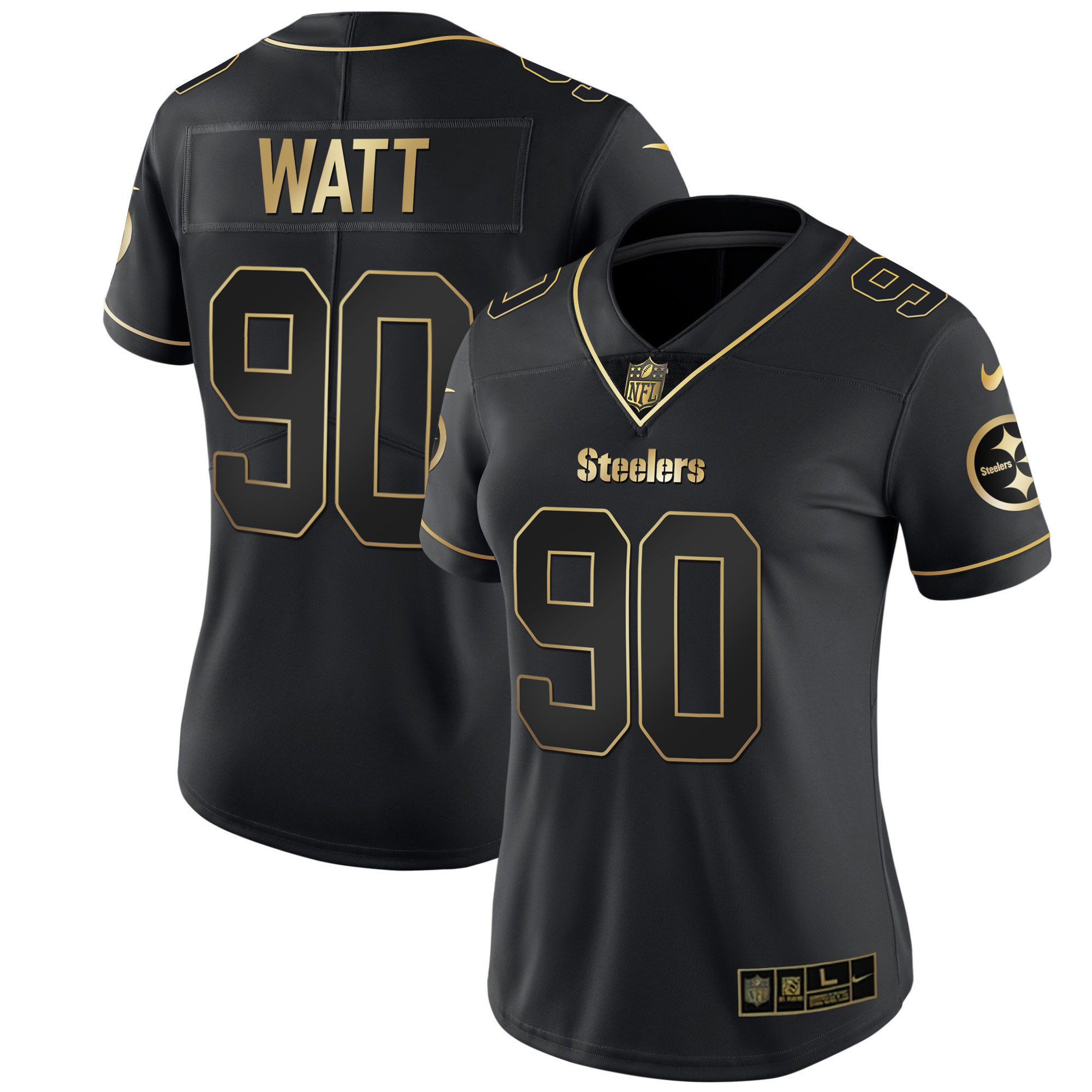 T. J. Watt Women's Pittsburgh Steelers White Gold & Black Gold - All Stitched Black Gold Jersey - All Stitched