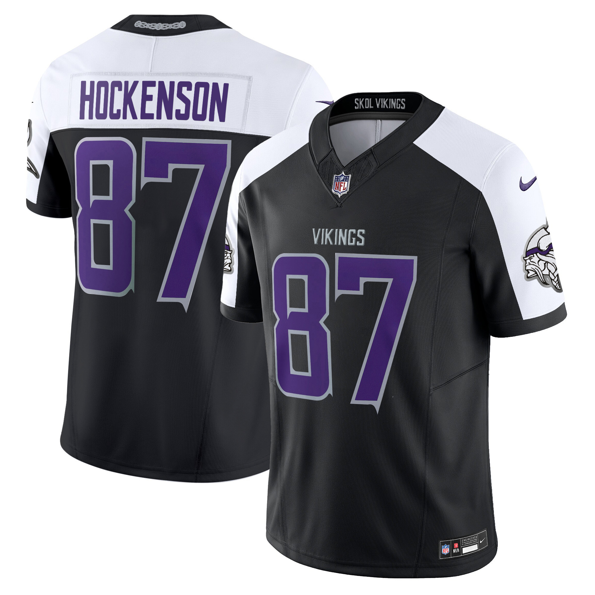 T.J. Hockenson Men's 2024 Minnesota Vikings Winter Warrior Vapor Limited Black Alternate Jersey - All Stitched