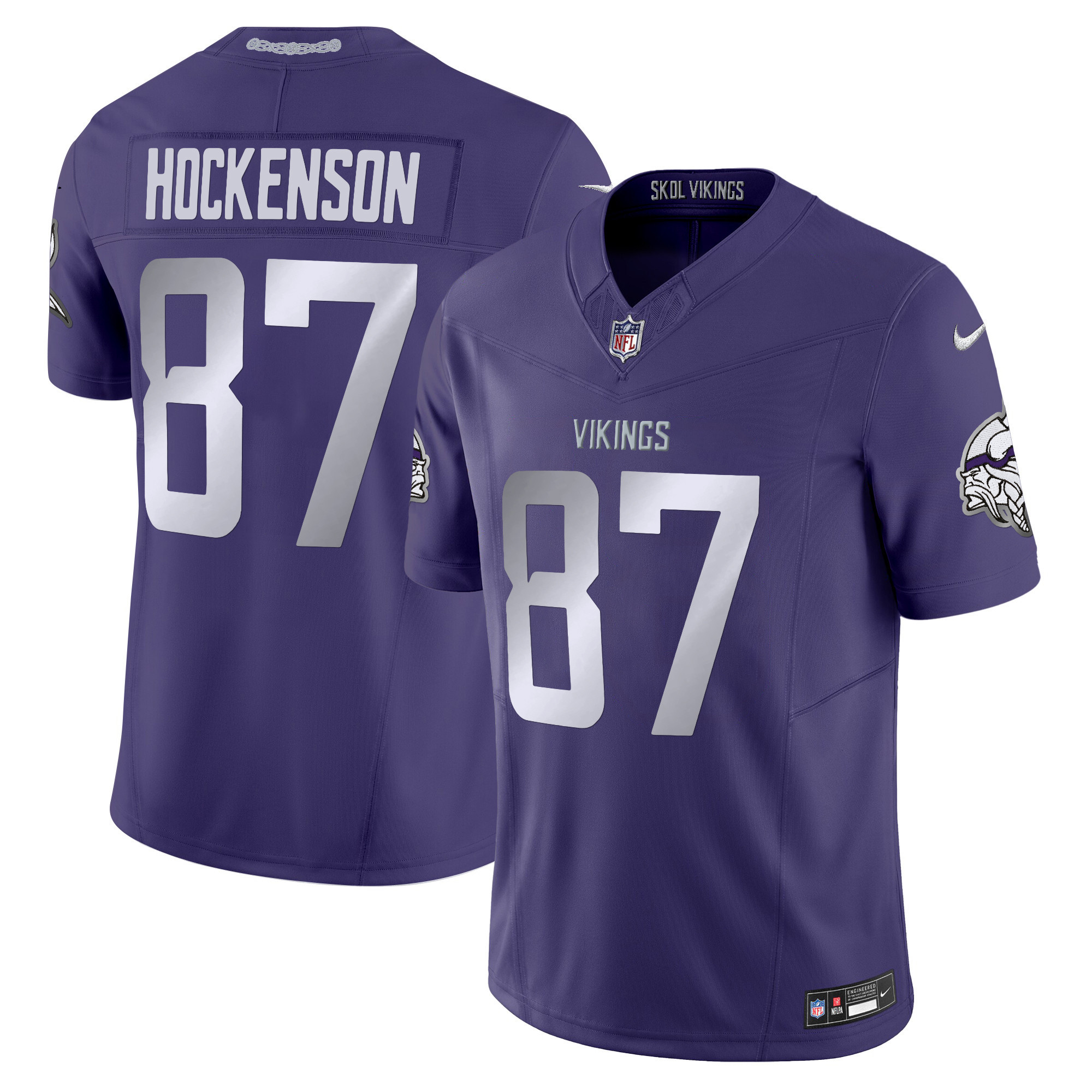 T.J. Hockenson Men's 2024 Minnesota Vikings Winter Warrior Vapor Limited Purple Jersey - All Stitched