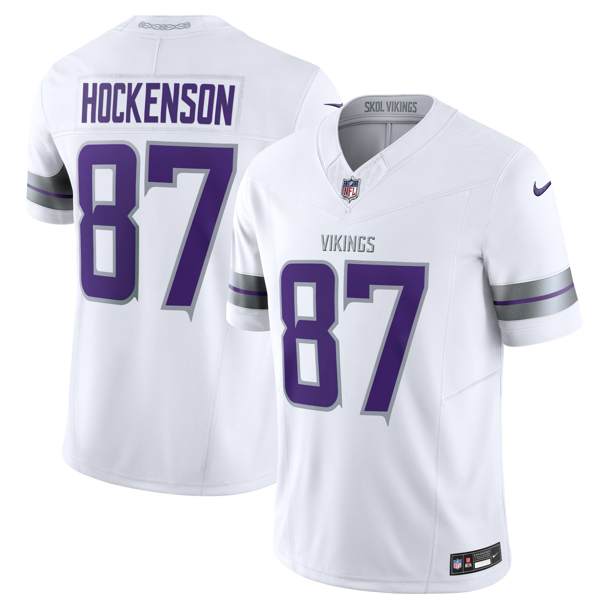 T.J. Hockenson Men's 2024 Minnesota Vikings Winter Warrior Vapor Limited White Jersey - All Stitched
