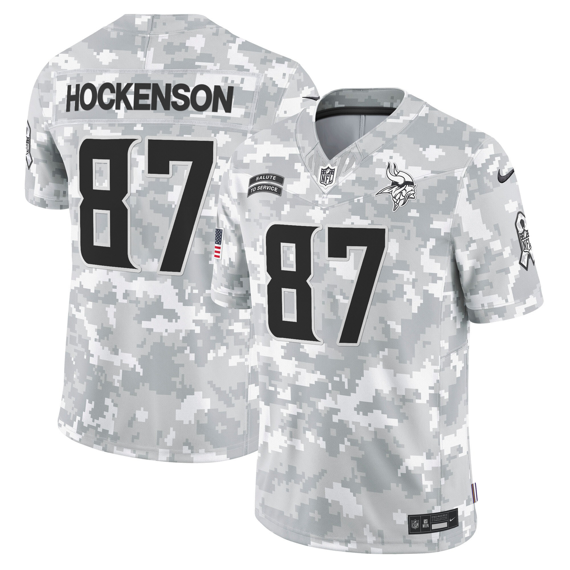 T.J. Hockenson Men's Minnesota Vikings 2024 Salute to Service Vapor Limited Arctic Camo Jersey - All Stitched