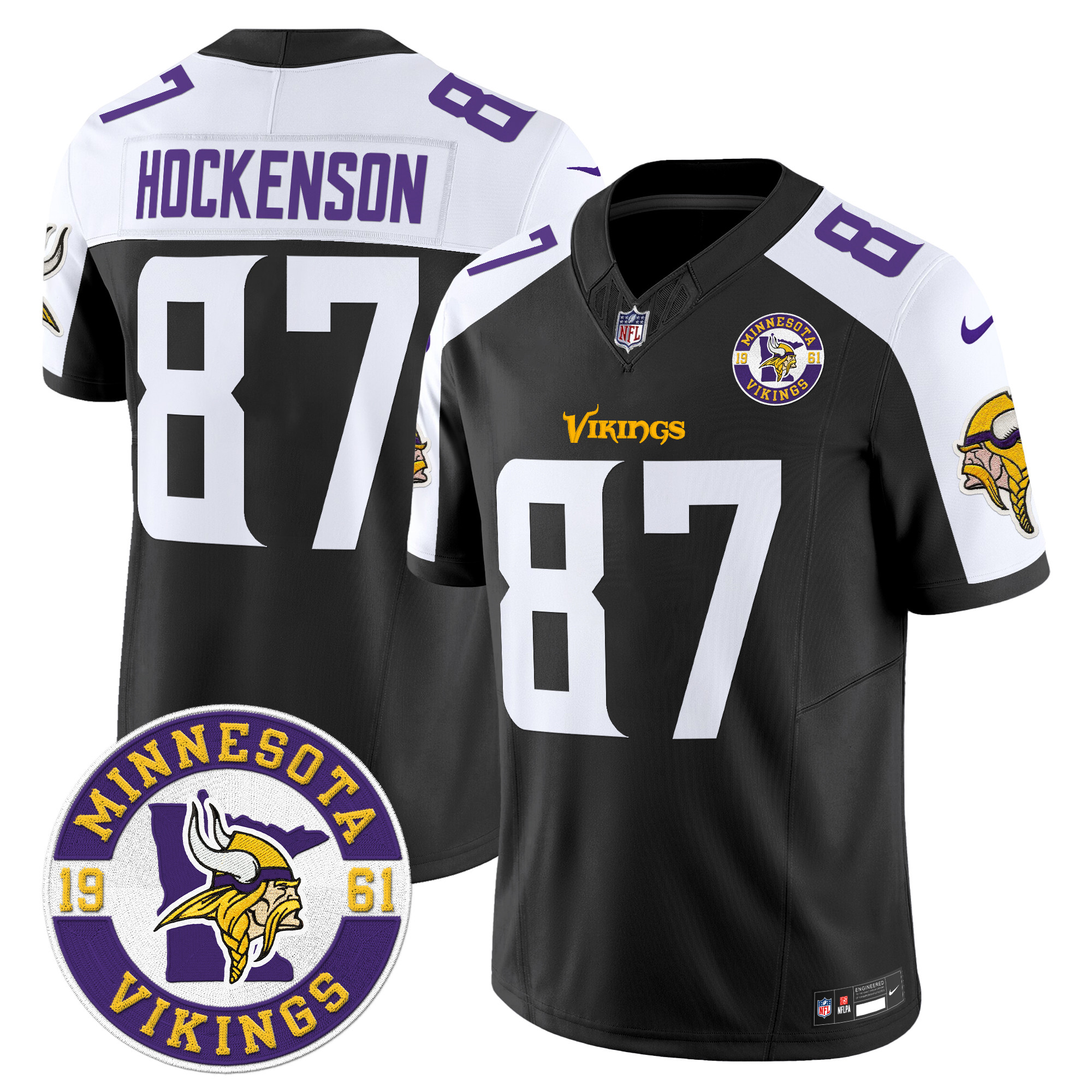 T.J. Hockenson Men's Minnesota Vikings 2024 Vapor Limited Black Alternate Jersey - All Stitched