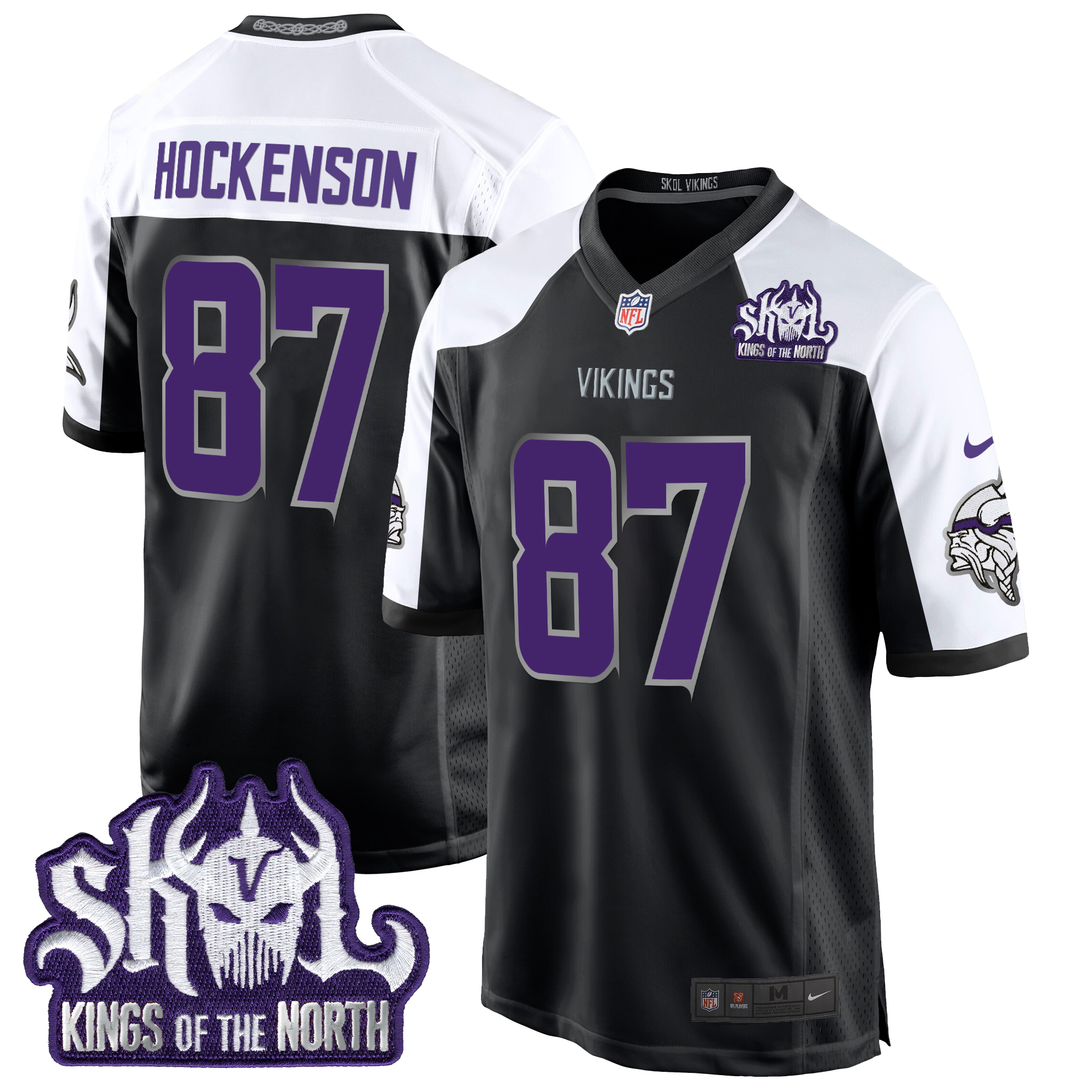 T.J. Hockenson Men's Minnesota Vikings 2024 Winter Warrior Skol Patch Game Black Alternate Jersey - All Stitched