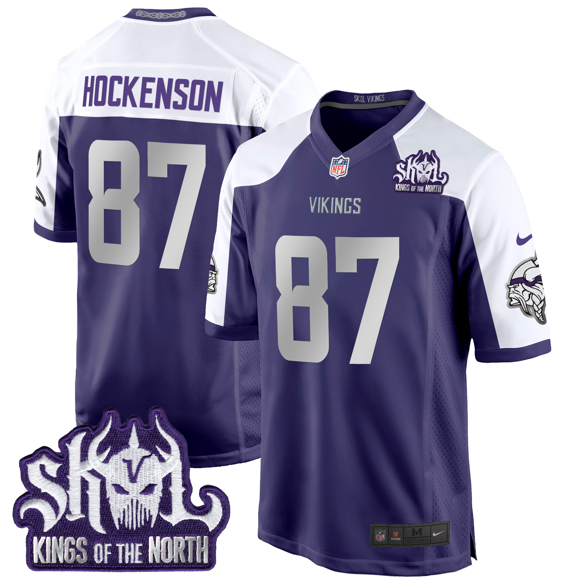 T.J. Hockenson Men's Minnesota Vikings 2024 Winter Warrior Skol Patch Game Purple Alternate Jersey - All Stitched