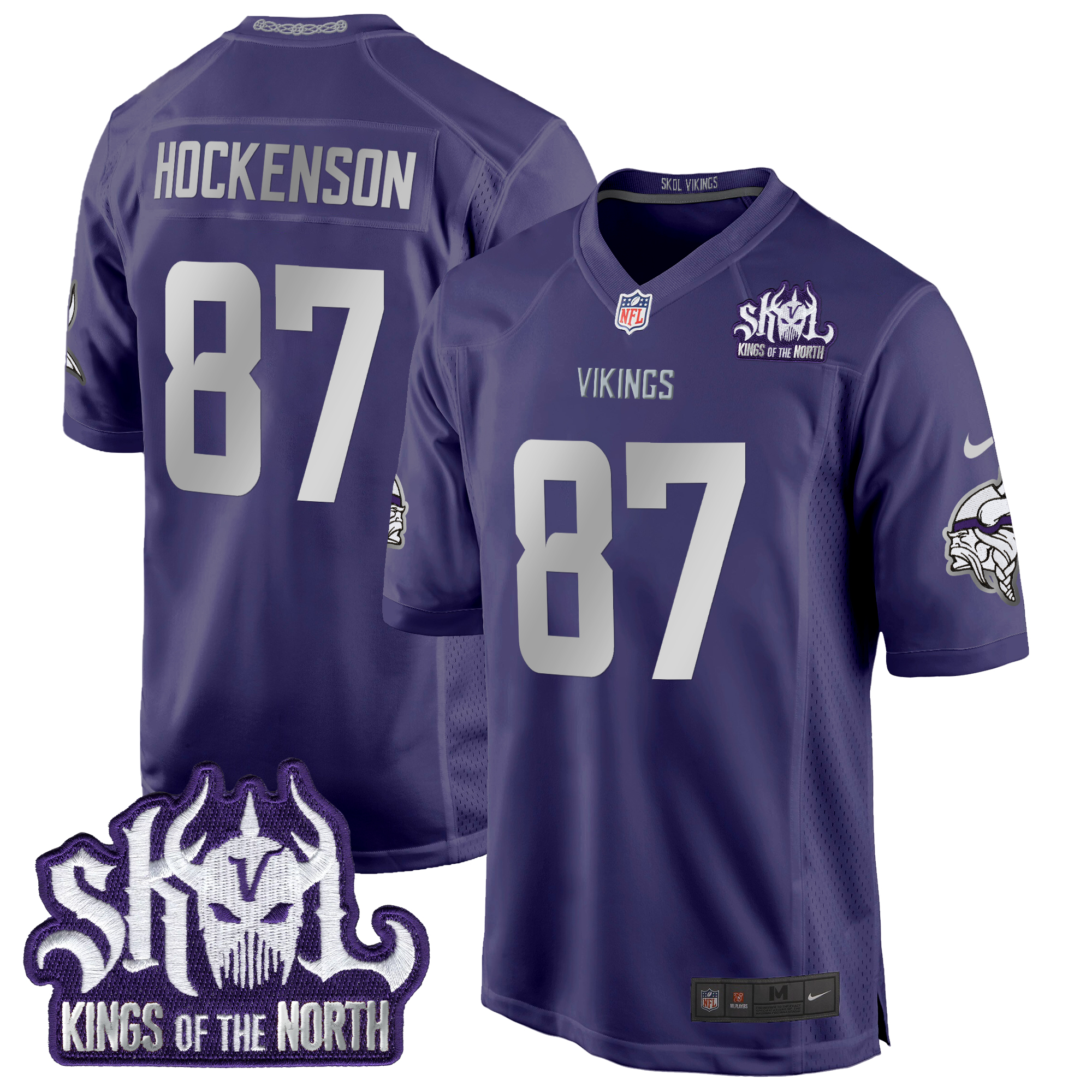 T.J. Hockenson Men's Minnesota Vikings 2024 Winter Warrior Skol Patch Game Purple Jersey - All Stitched