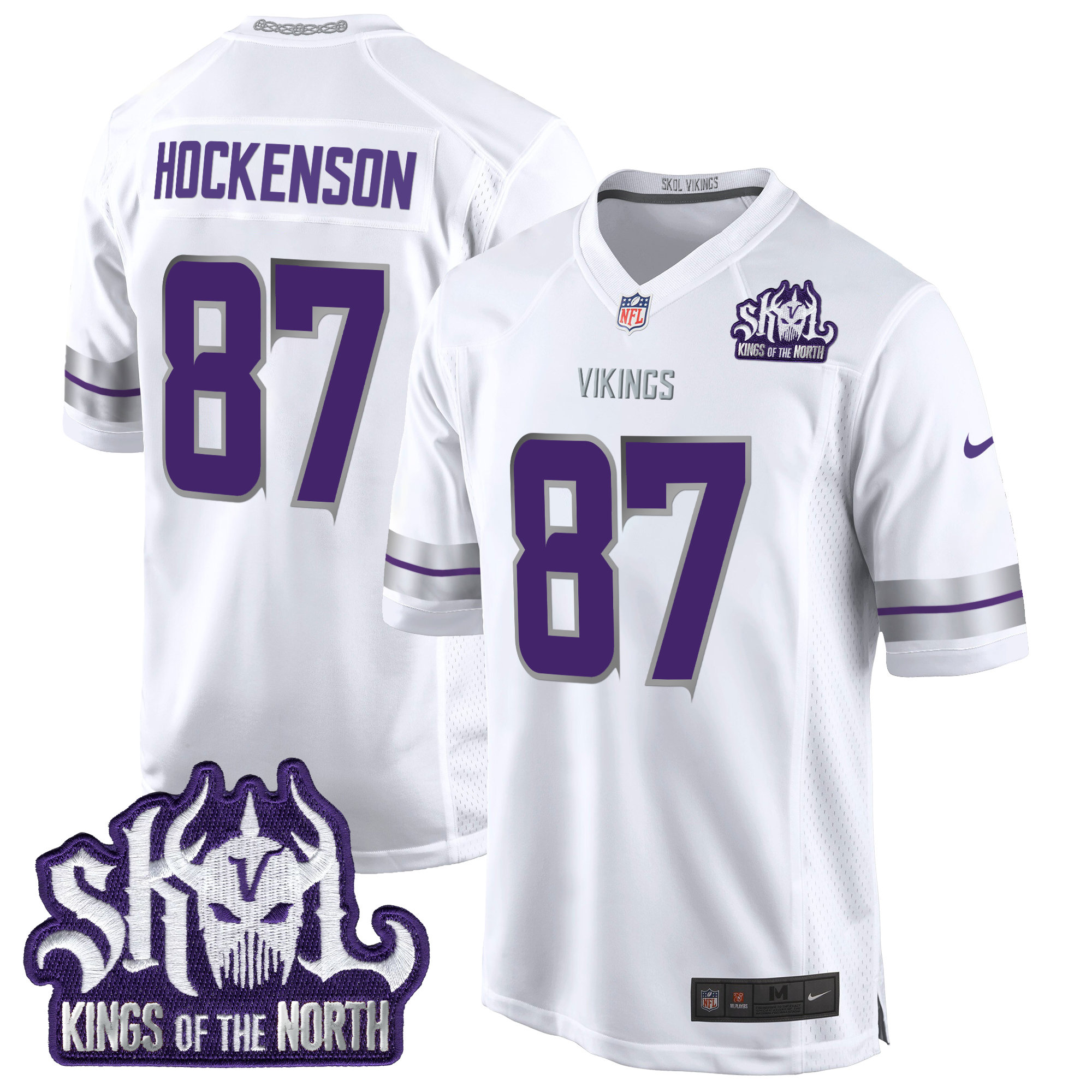 T.J. Hockenson Men's Minnesota Vikings 2024 Winter Warrior Skol Patch Game White Jersey - All Stitched