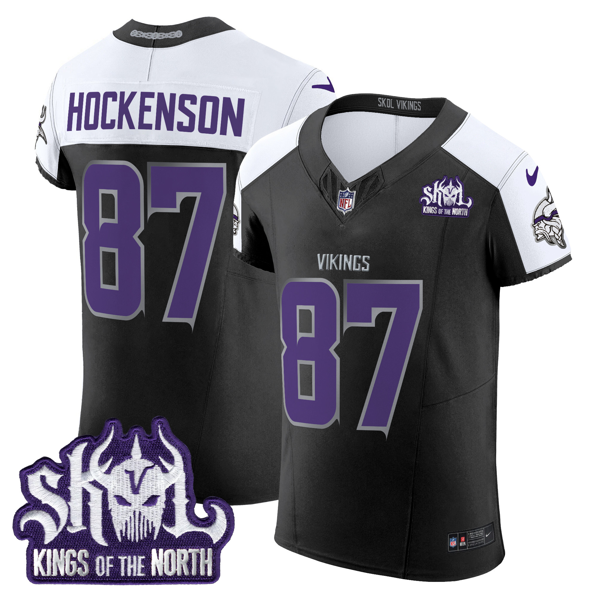 T.J. Hockenson Men's Minnesota Vikings 2024 Winter Warrior Skol Patch Vapor Elite Black Alternate Jersey - All Stitched
