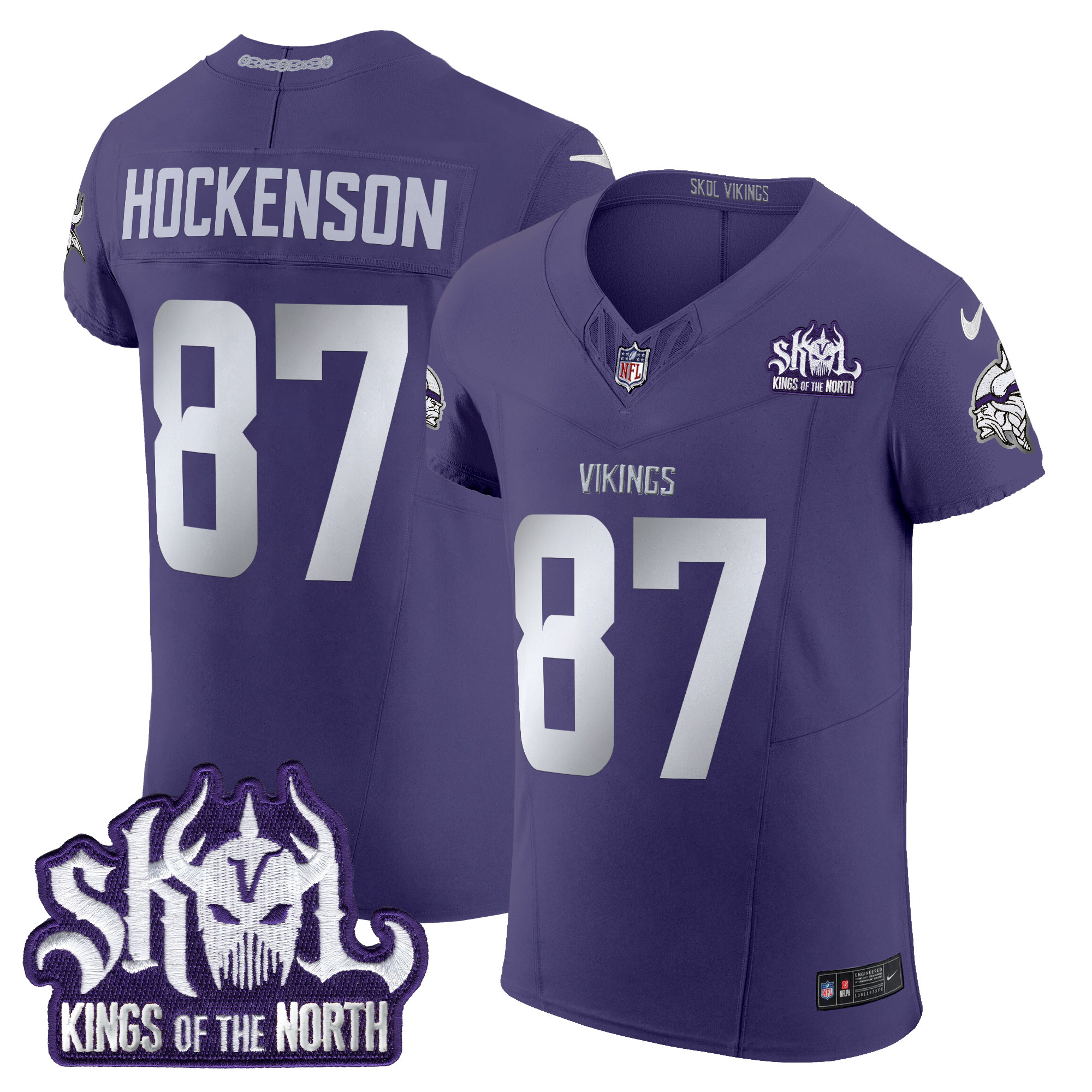T.J. Hockenson Men's Minnesota Vikings 2024 Winter Warrior Skol Patch Vapor Elite Purple Jersey - All Stitched