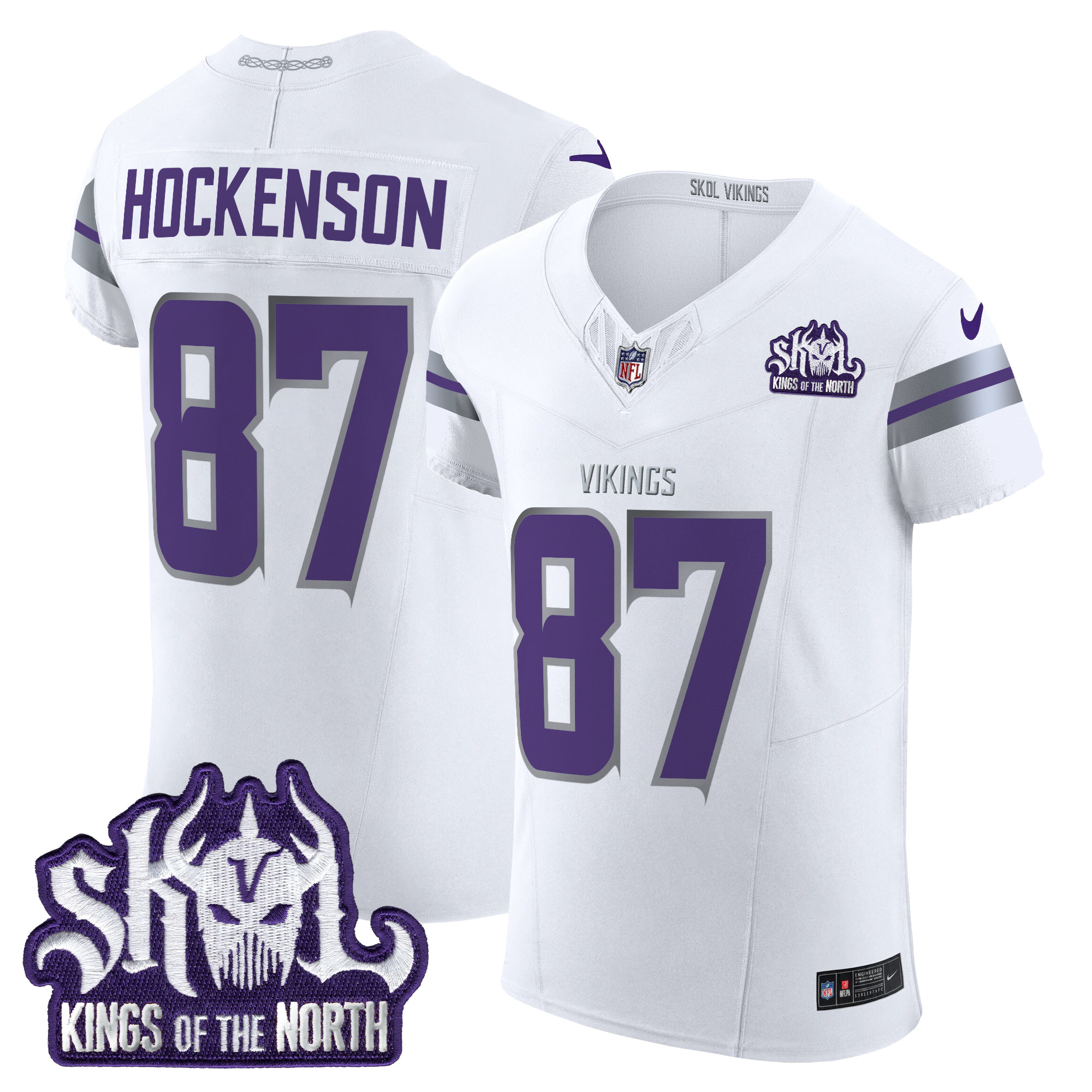 T.J. Hockenson Men's Minnesota Vikings 2024 Winter Warrior Skol Patch Vapor Elite White Jersey - All Stitched