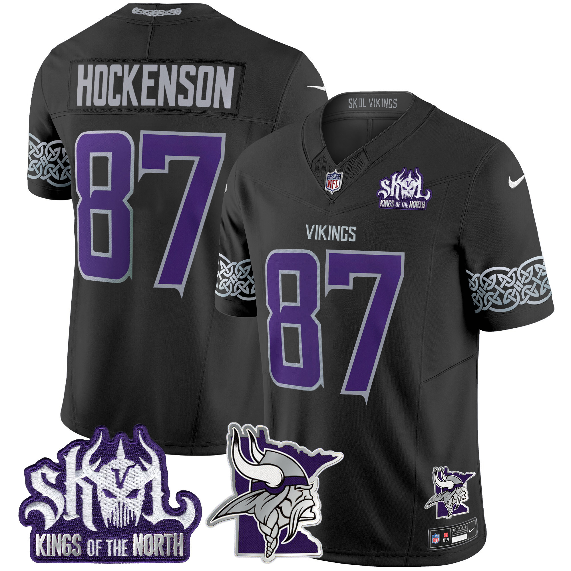T.J. Hockenson Men's Minnesota Vikings 2024 Winter Warrior Skol Patch Vapor Limited Black Jersey - All Stitched