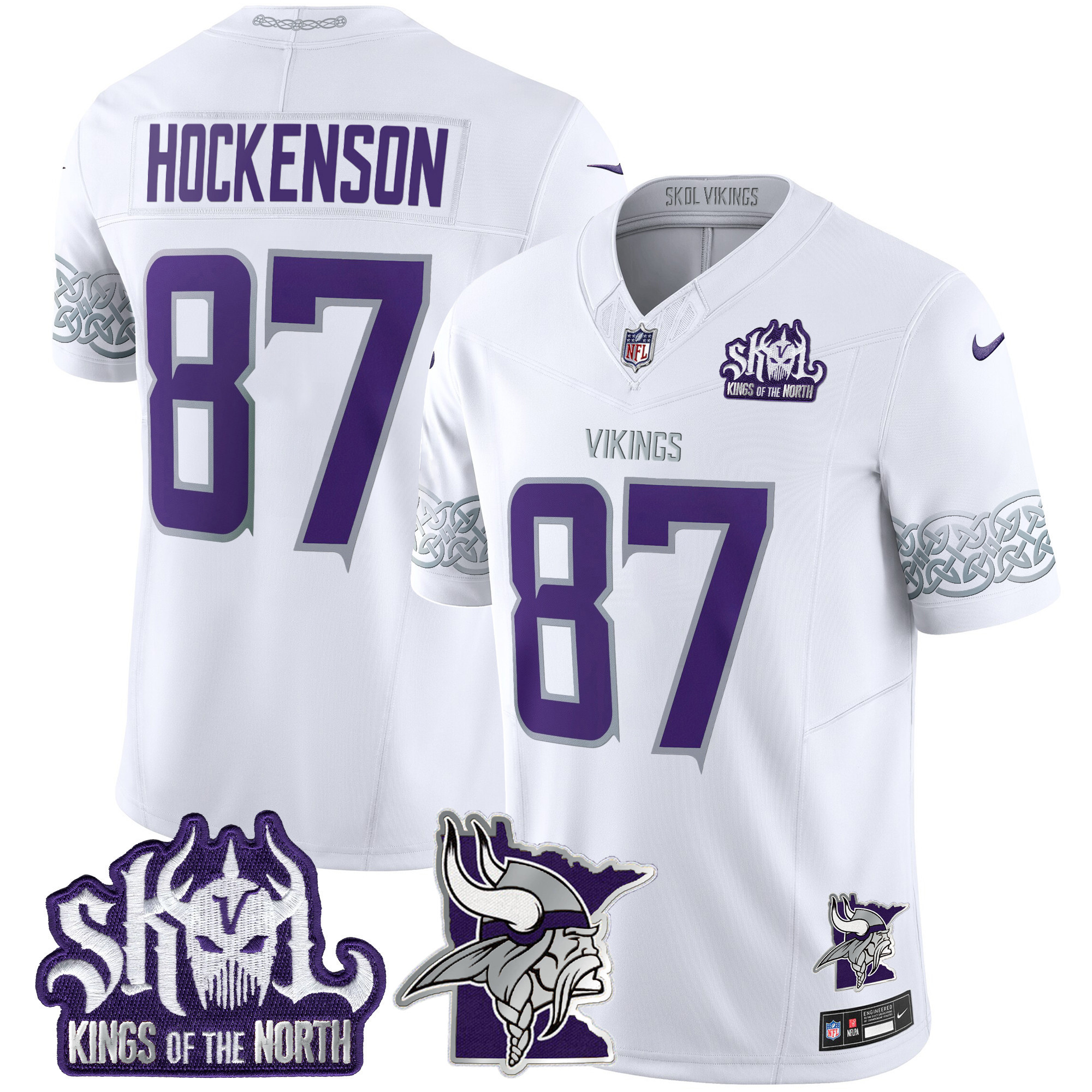 T.J. Hockenson Men's Minnesota Vikings 2024 Winter Warrior Skol Patch Vapor Limited White Jersey - All Stitched