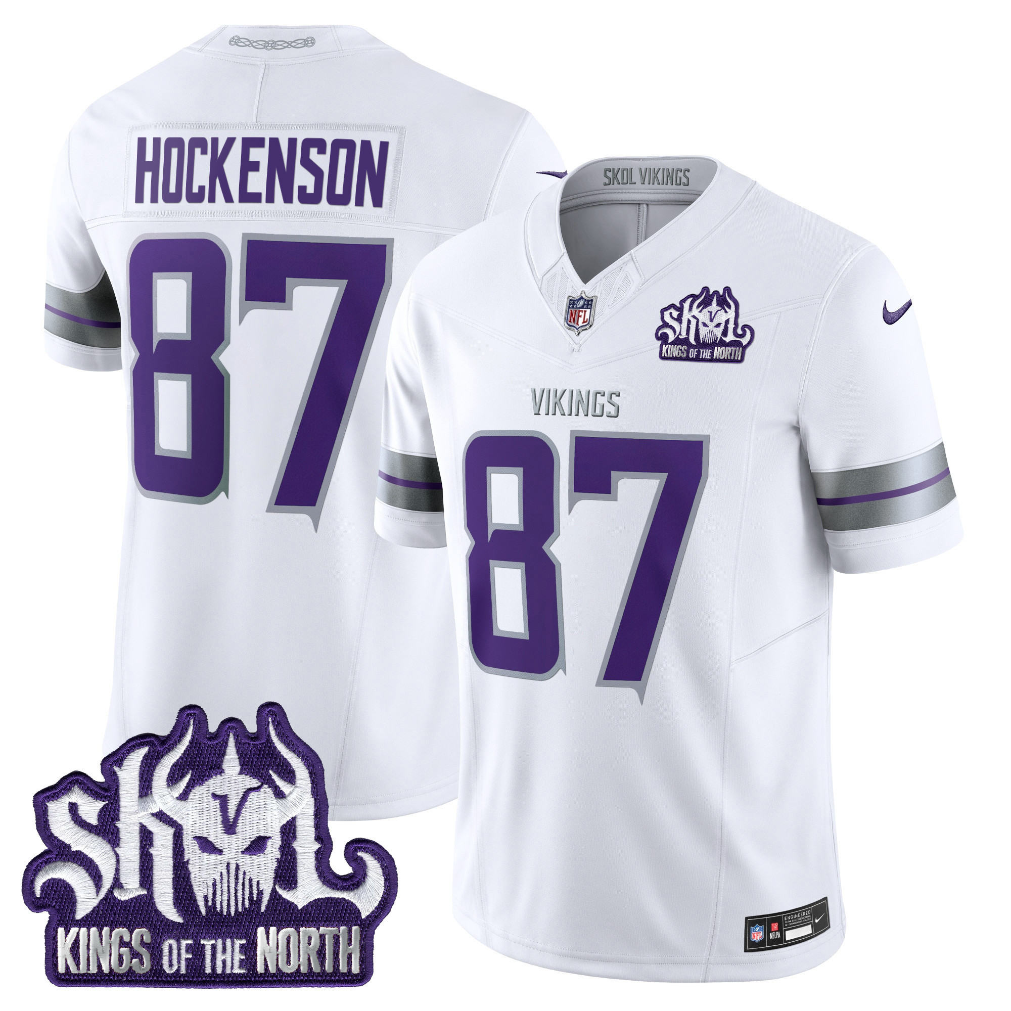 T.J. Hockenson Men's Minnesota Vikings 2024 Winter Warrior Skol Patch Vapor Limited White Jersey - All Stitched