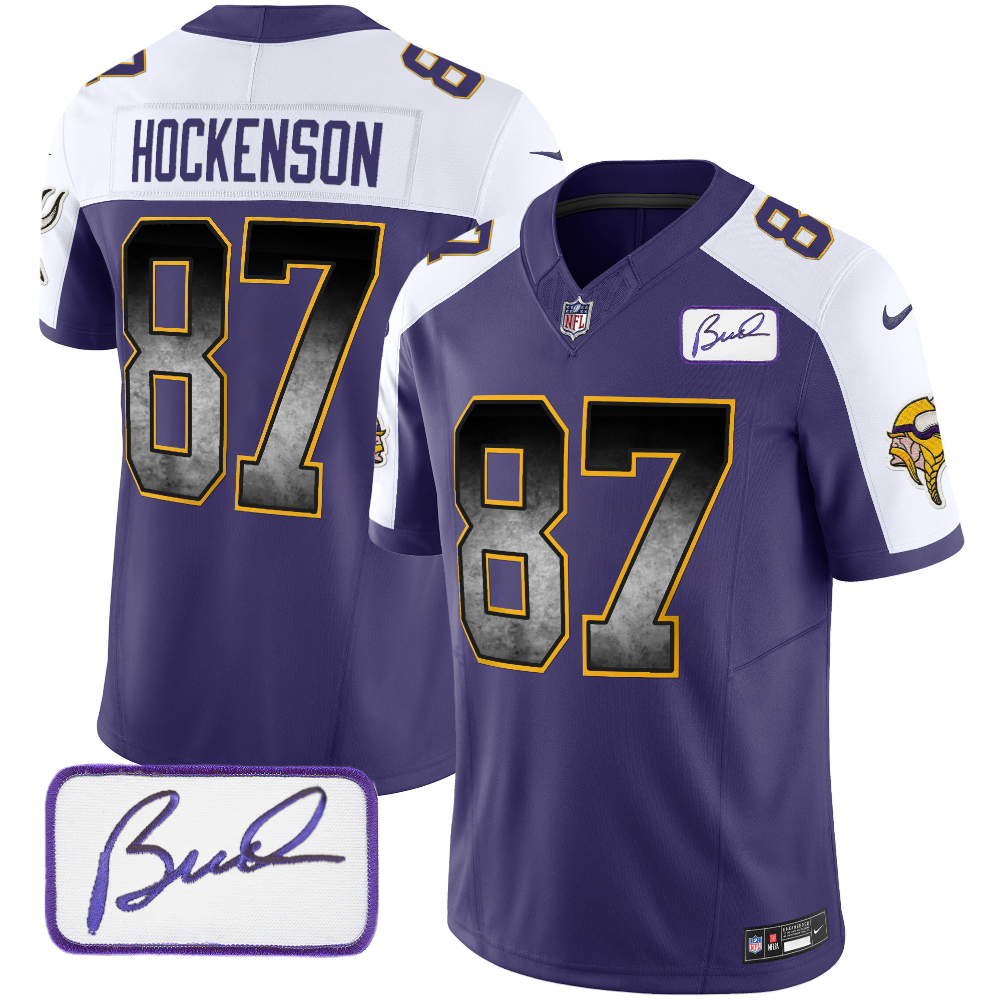 T.J. Hockenson Men's Minnesota Vikings Bud Grant Patch Arch Smoke Vapor Purple Alternate Jersey - All Stitched