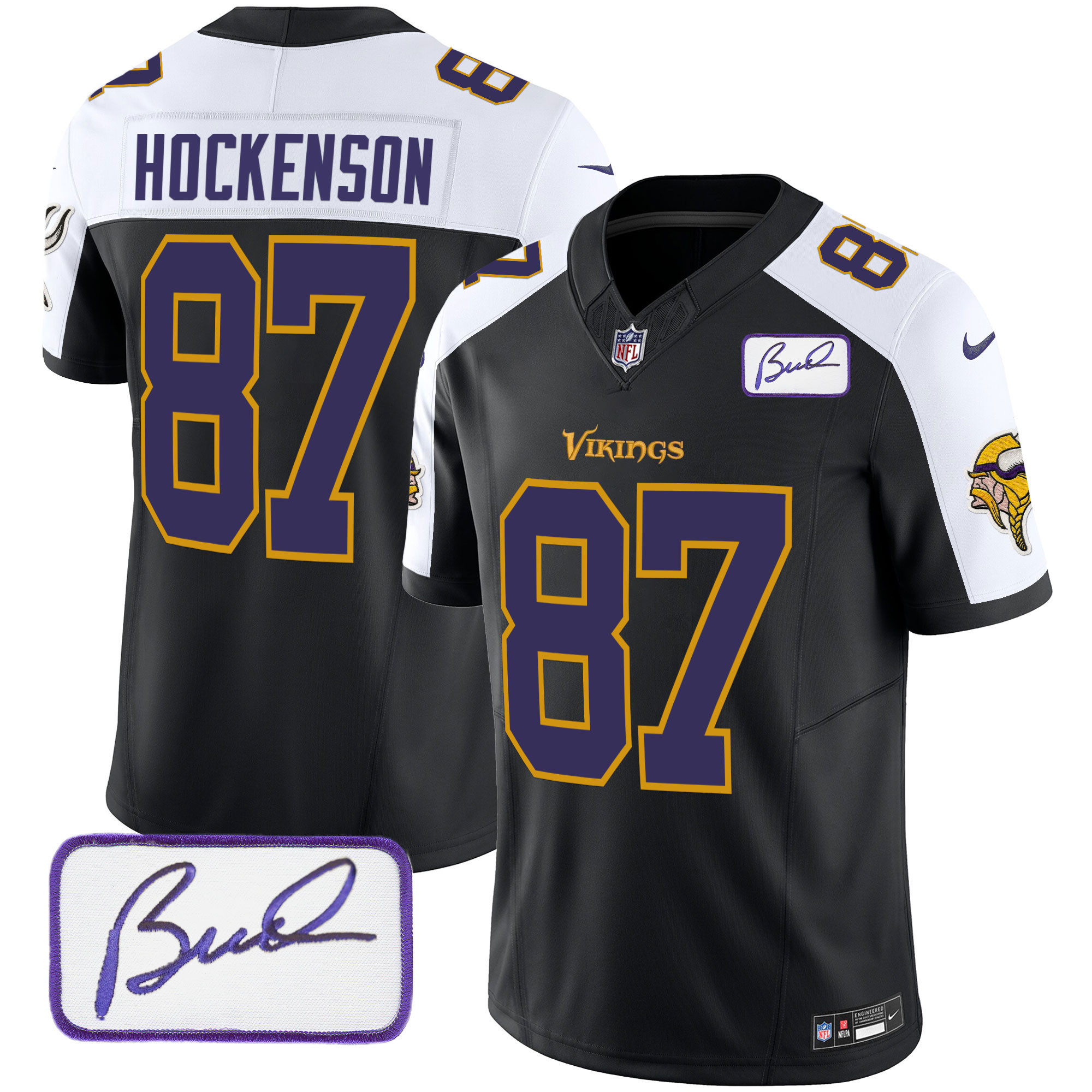T.J. Hockenson Men's Minnesota Vikings Bud Grant Patch Classic Limited Black Alternate Jersey - All Stitched