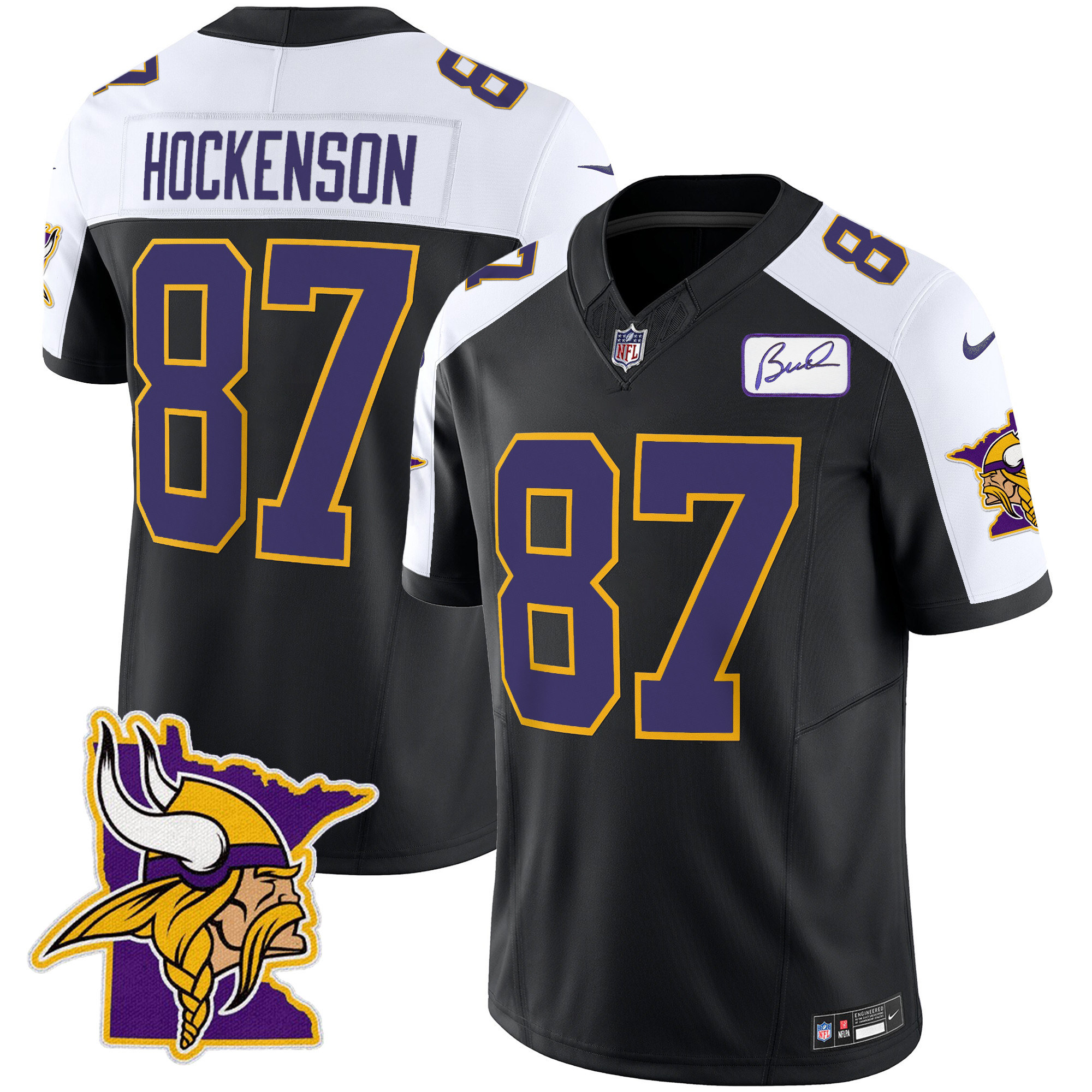 T.J. Hockenson Men's Minnesota Vikings Bud Grant Patch Classic Limited Black Alternate Jersey - All Stitched