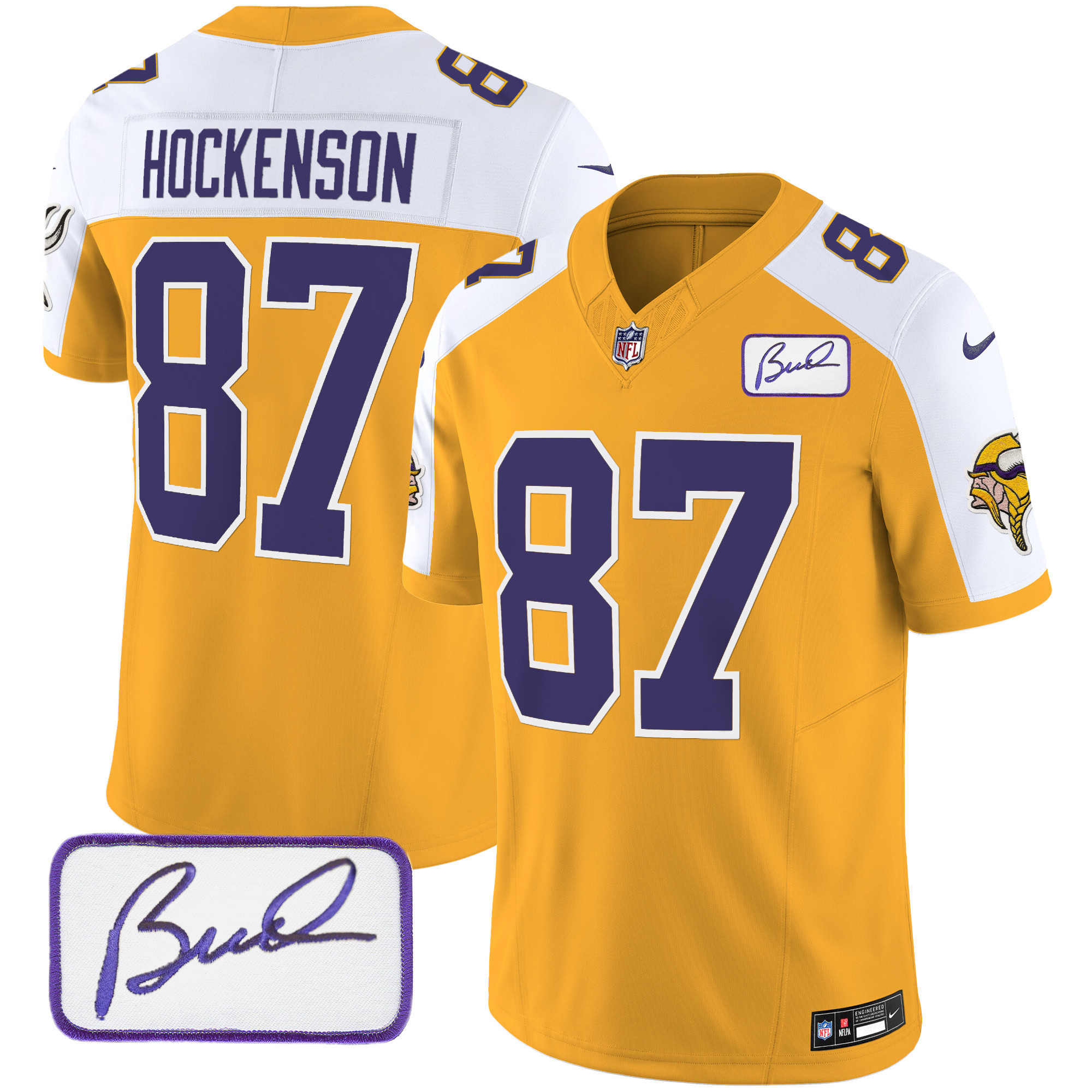 T.J. Hockenson Men's Minnesota Vikings Bud Grant Patch Classic Limited Gold Alternate Jersey - All Stitched
