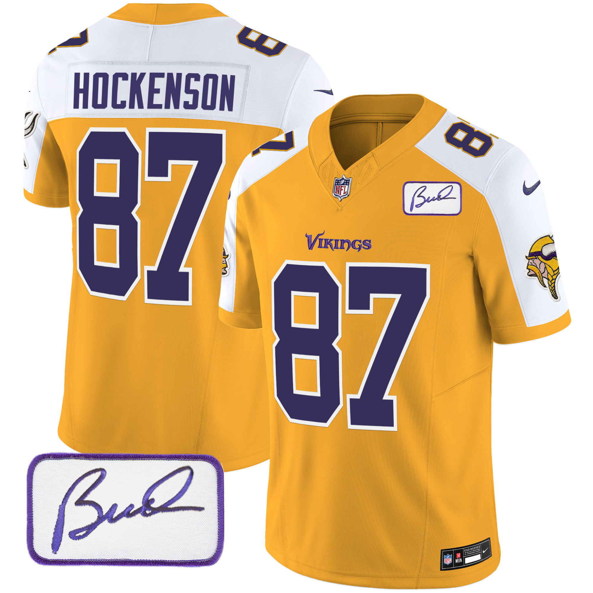 T.J. Hockenson Men's Minnesota Vikings Bud Grant Patch Classic Limited Gold Alternate Jersey - All Stitched