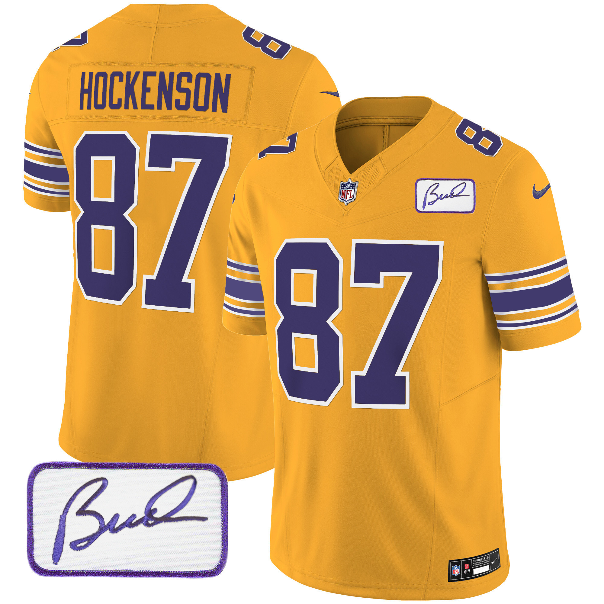 T.J. Hockenson Men's Minnesota Vikings Bud Grant Patch Classic Limited Gold Jersey - All Stitched
