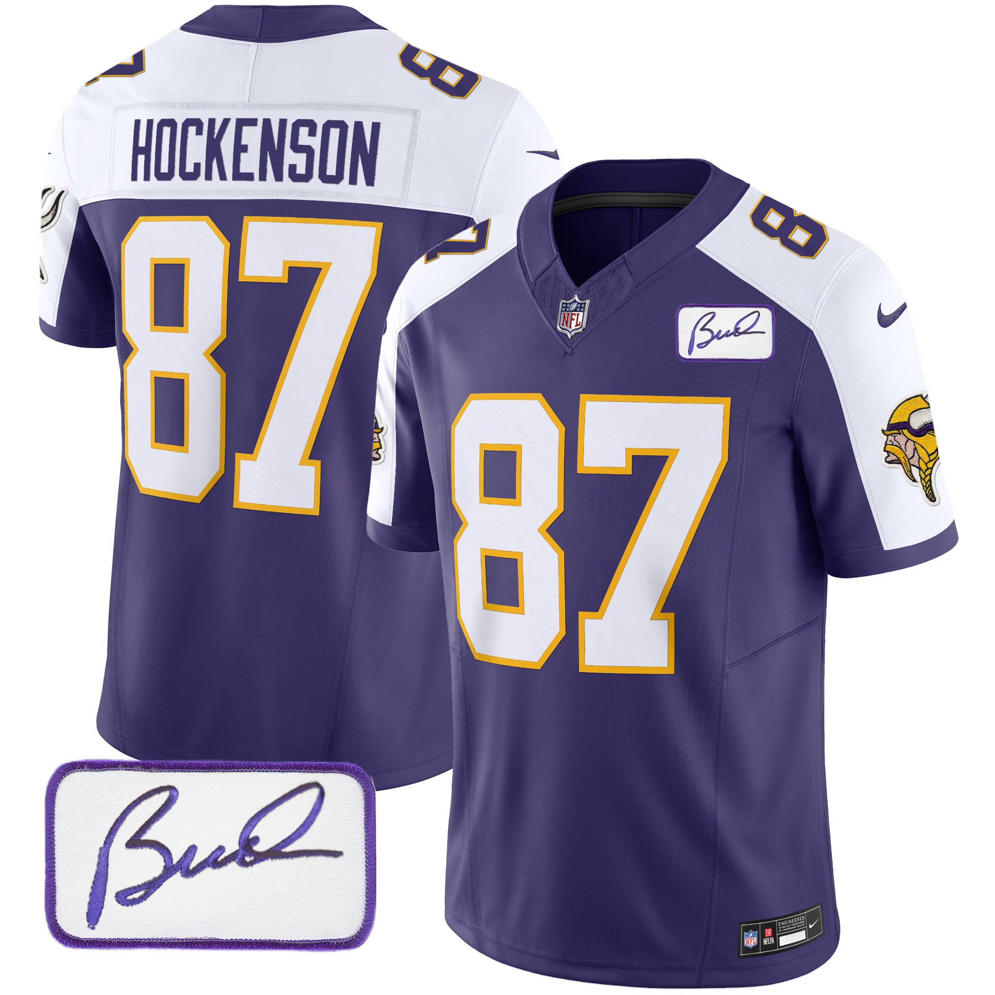 T.J. Hockenson Men's Minnesota Vikings Bud Grant Patch Classic Limited Purple Alternate Jersey - All Stitched