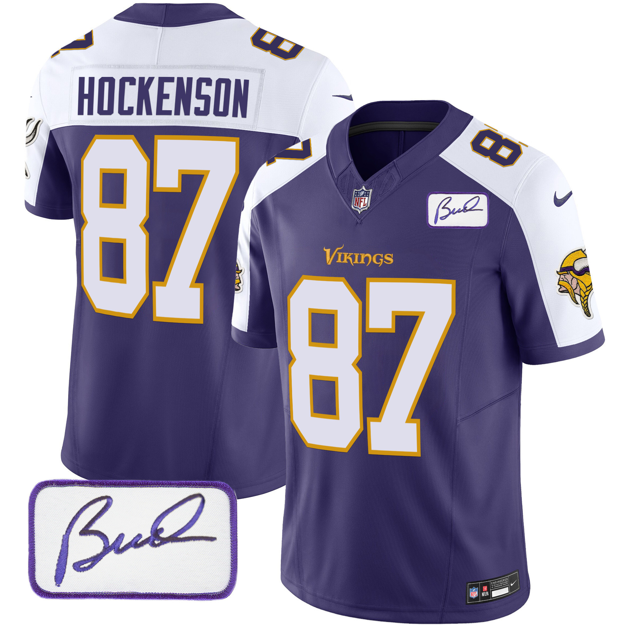 T.J. Hockenson Men's Minnesota Vikings Bud Grant Patch Classic Limited Purple Alternate Jersey - All Stitched
