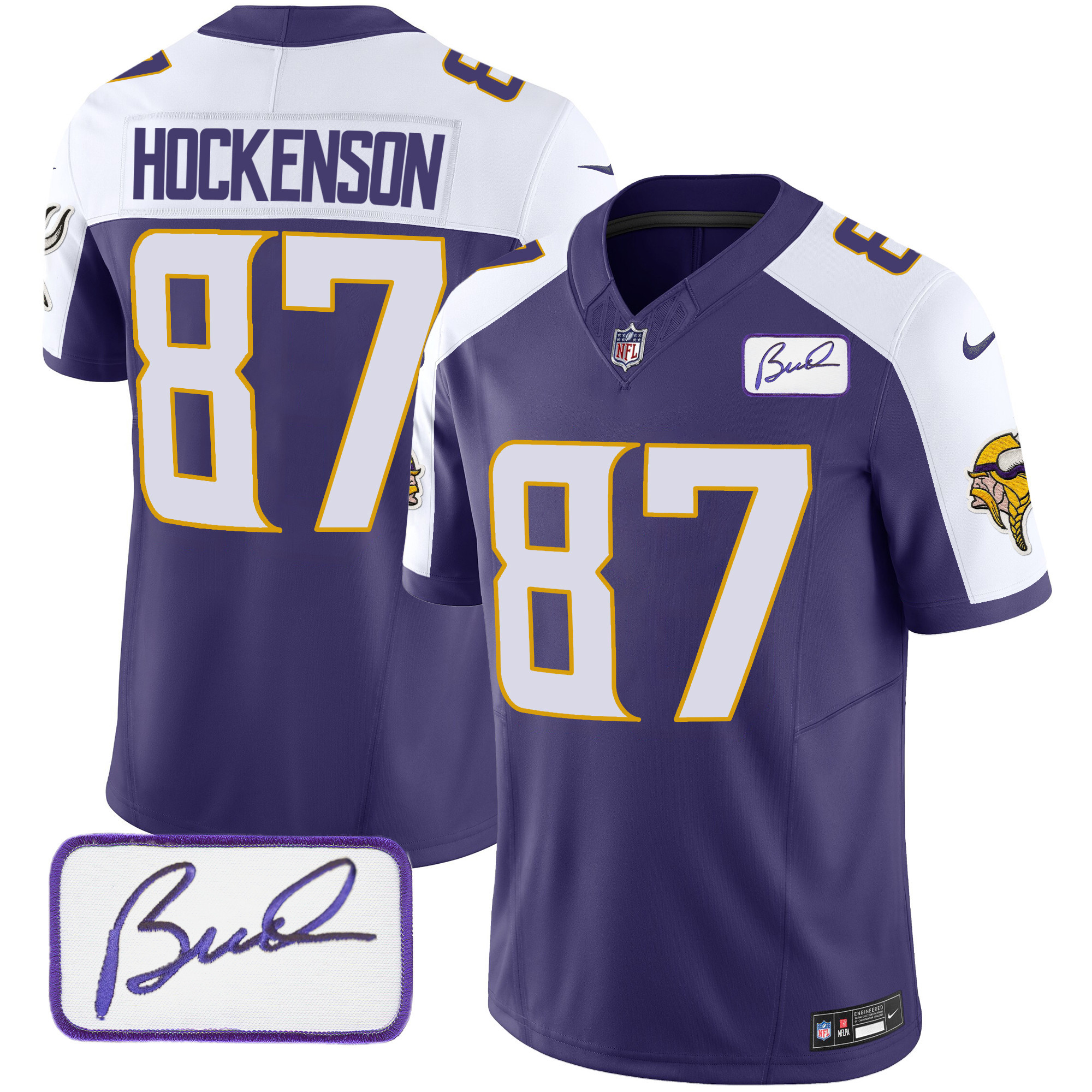 T.J. Hockenson Men's Minnesota Vikings Bud Grant Patch Classic Limited Purple Alternate Jersey - All Stitched