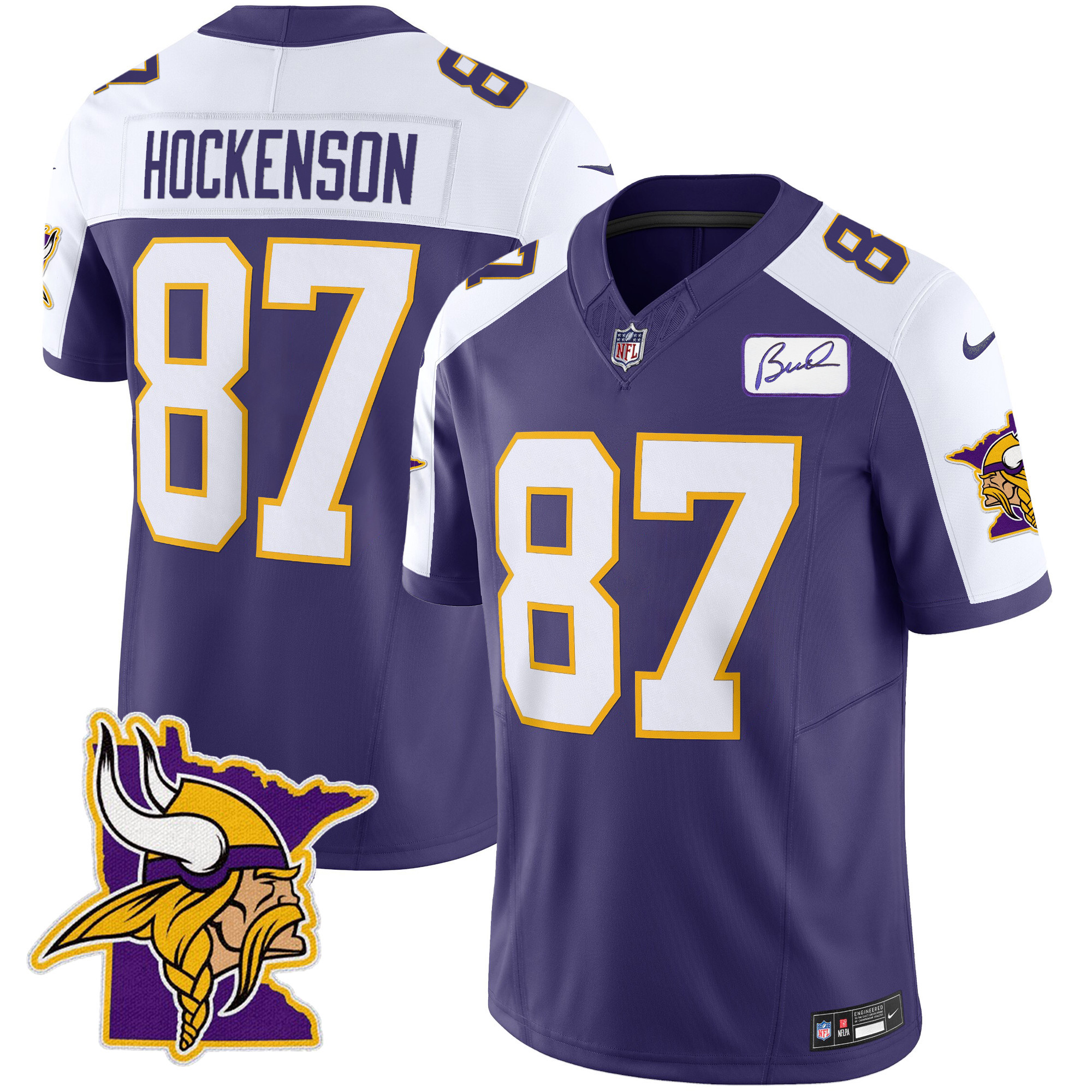 T.J. Hockenson Men's Minnesota Vikings Bud Grant Patch Classic Limited Purple Alternate Jersey - All Stitched