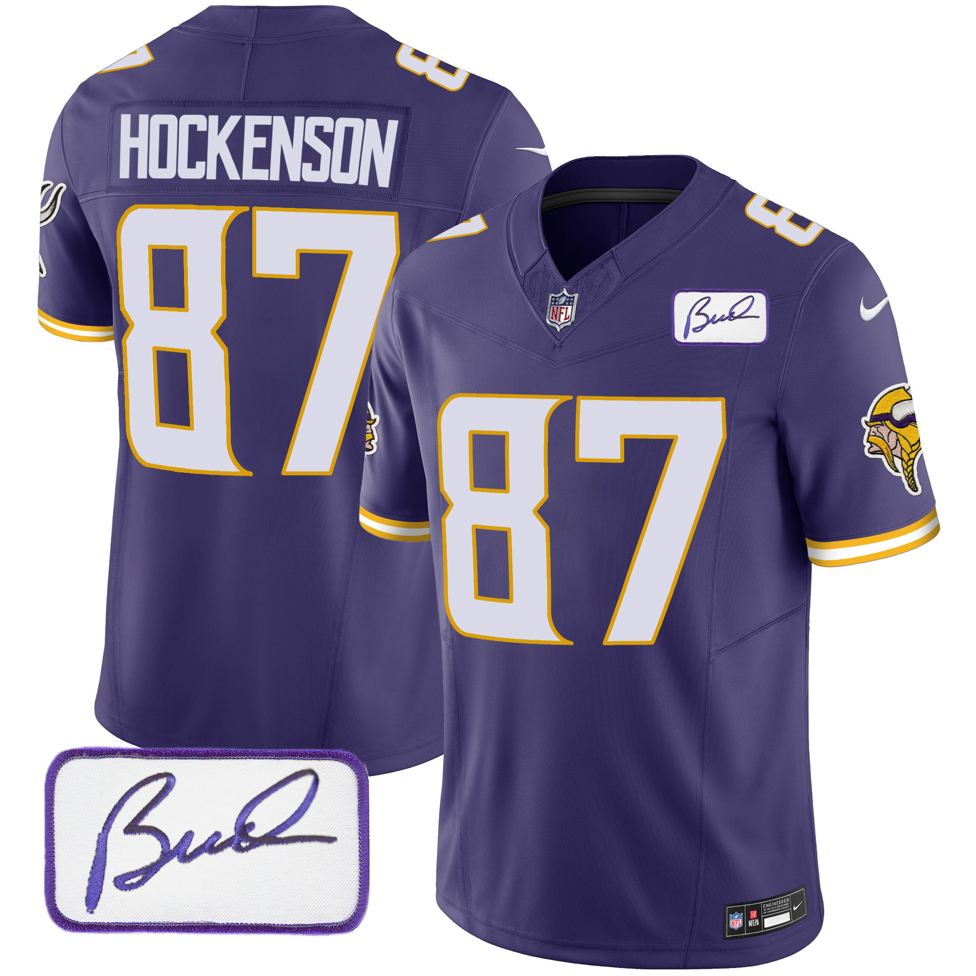 T.J. Hockenson Men's Minnesota Vikings Bud Grant Patch Classic Limited Purple Jersey - All Stitched