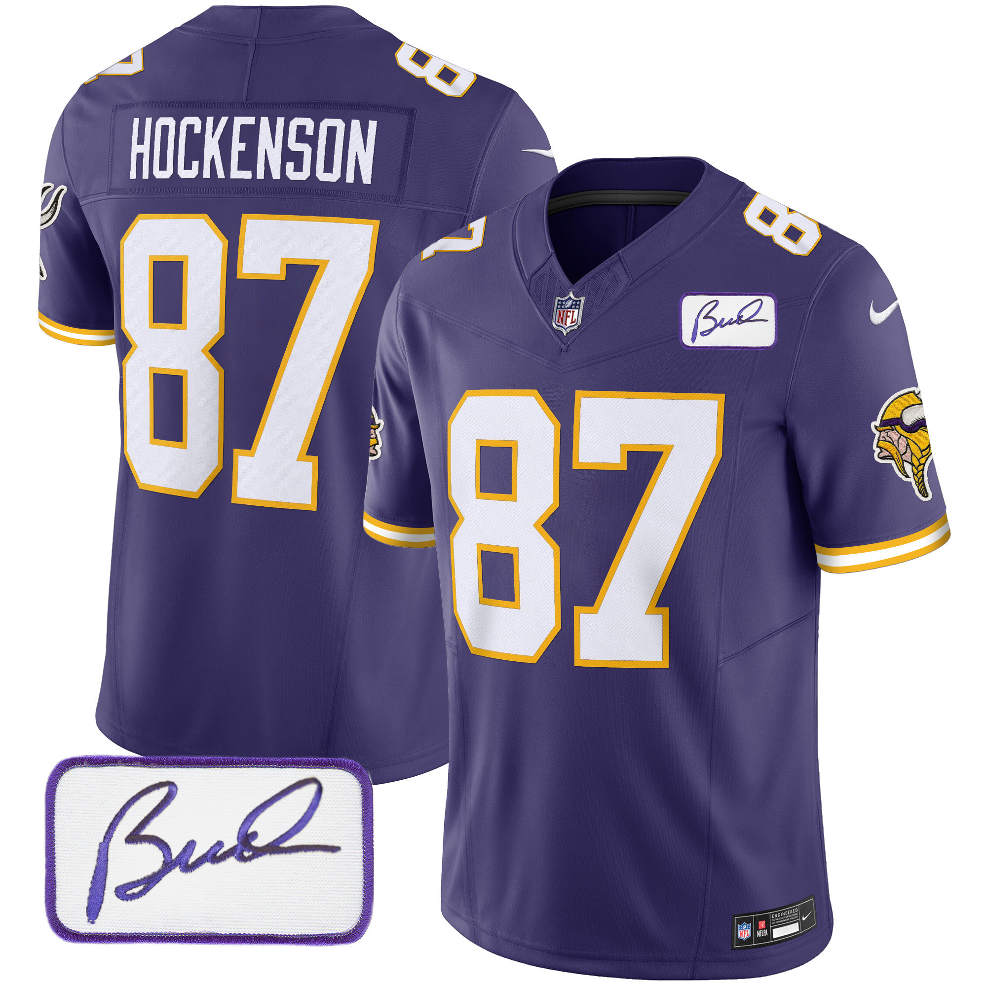 T.J. Hockenson Men's Minnesota Vikings Bud Grant Patch Classic Limited Purple Jersey - All Stitched