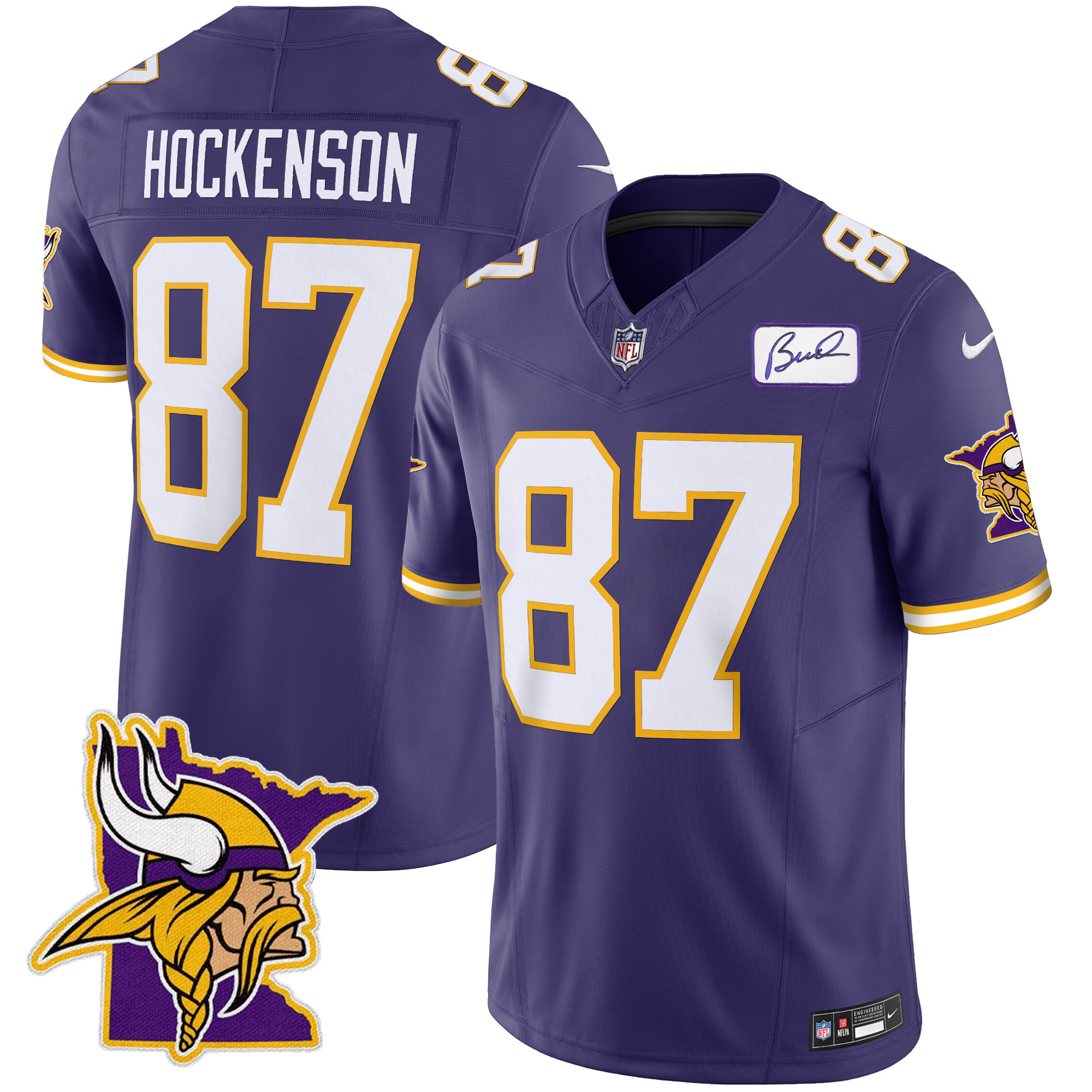 T.J. Hockenson Men's Minnesota Vikings Bud Grant Patch Classic Limited Purple Jersey - All Stitched