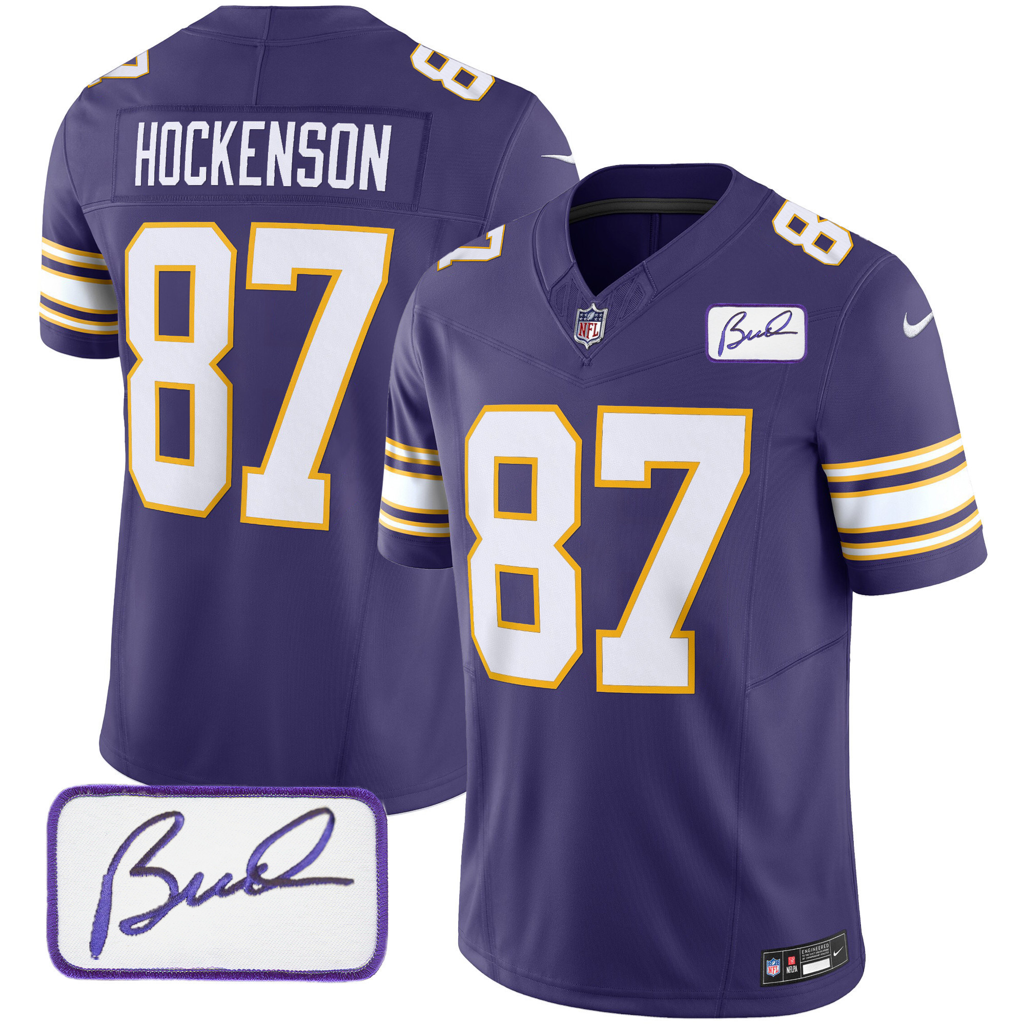 T.J. Hockenson Men's Minnesota Vikings Bud Grant Patch Classic Limited Purple Jersey - All Stitched