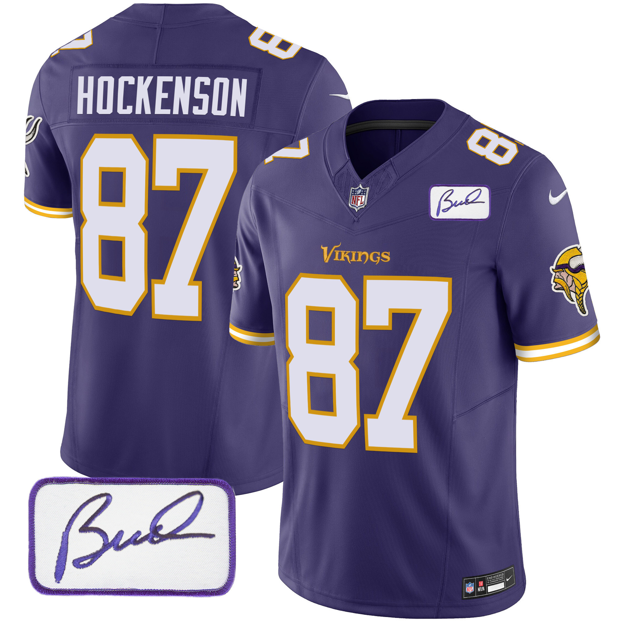 T.J. Hockenson Men's Minnesota Vikings Bud Grant Patch Classic Limited Purple Jersey - All Stitched