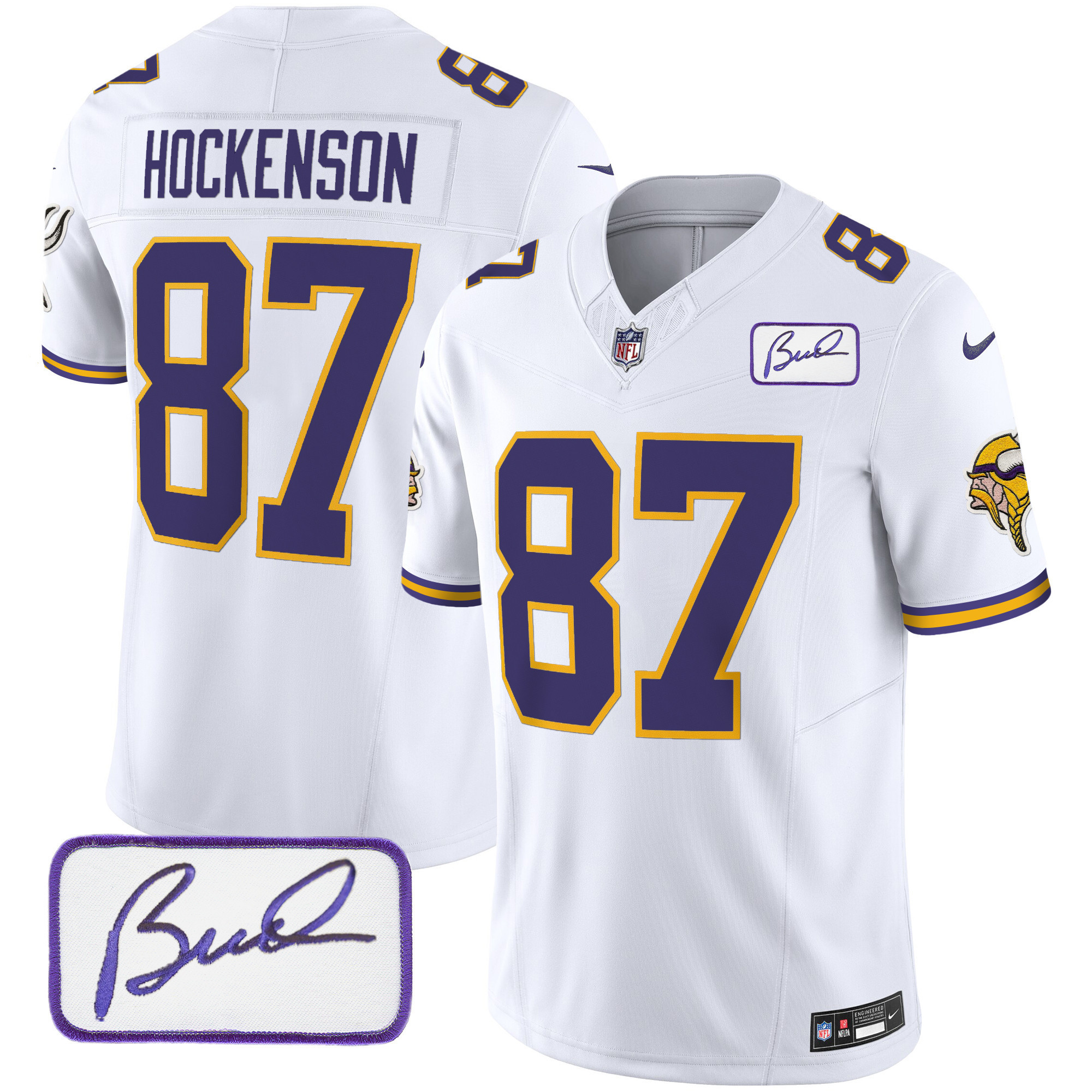 T.J. Hockenson Men's Minnesota Vikings Bud Grant Patch Classic Limited White Jersey - All Stitched