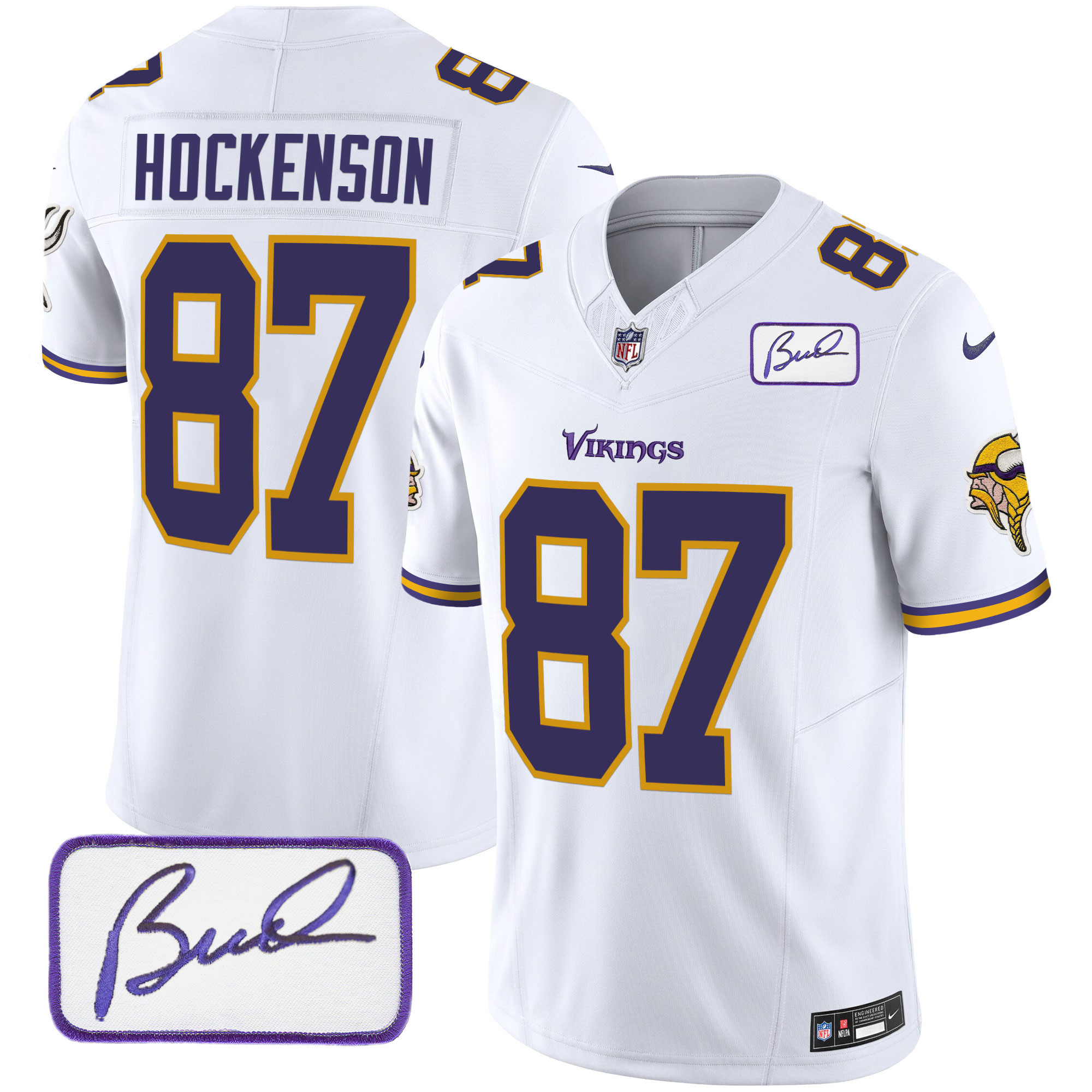 T.J. Hockenson Men's Minnesota Vikings Bud Grant Patch Classic Limited White Jersey - All Stitched