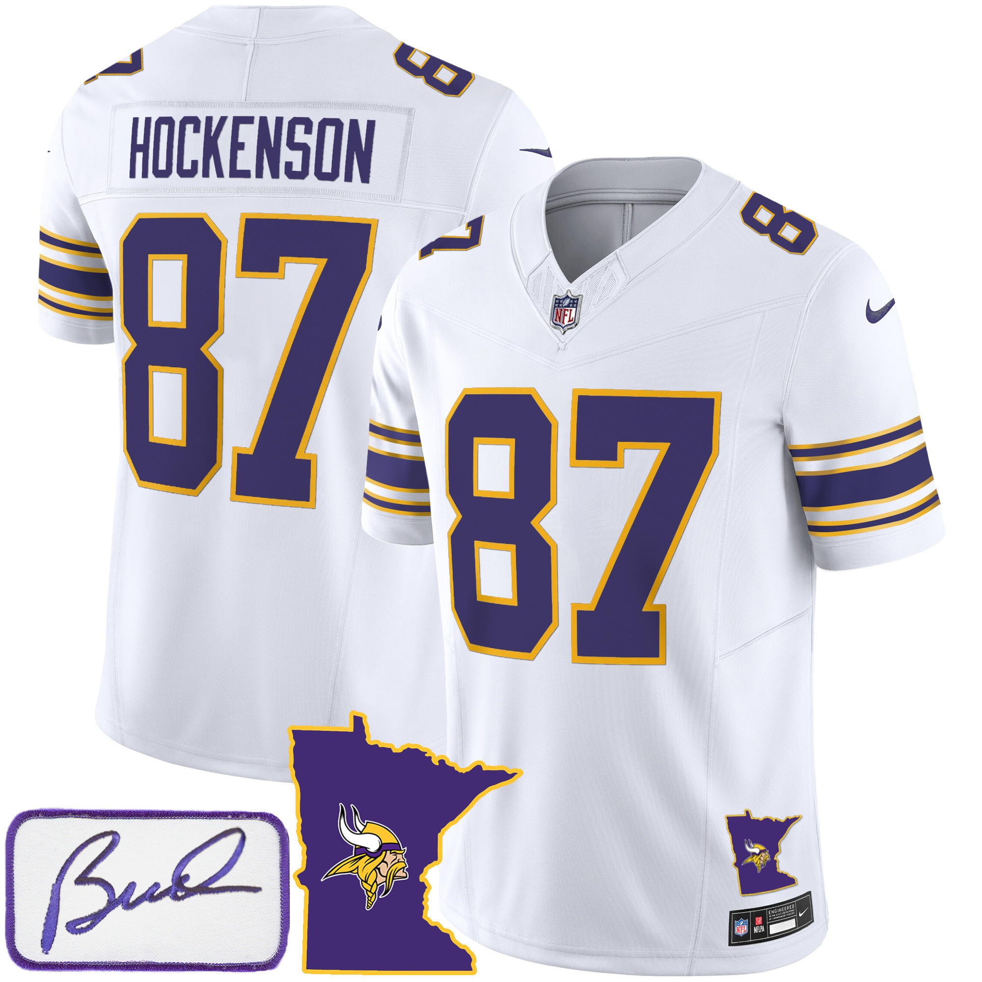 T.J. Hockenson Men's Minnesota Vikings Bud Grant Patch Classic Limited White Jersey - All Stitched