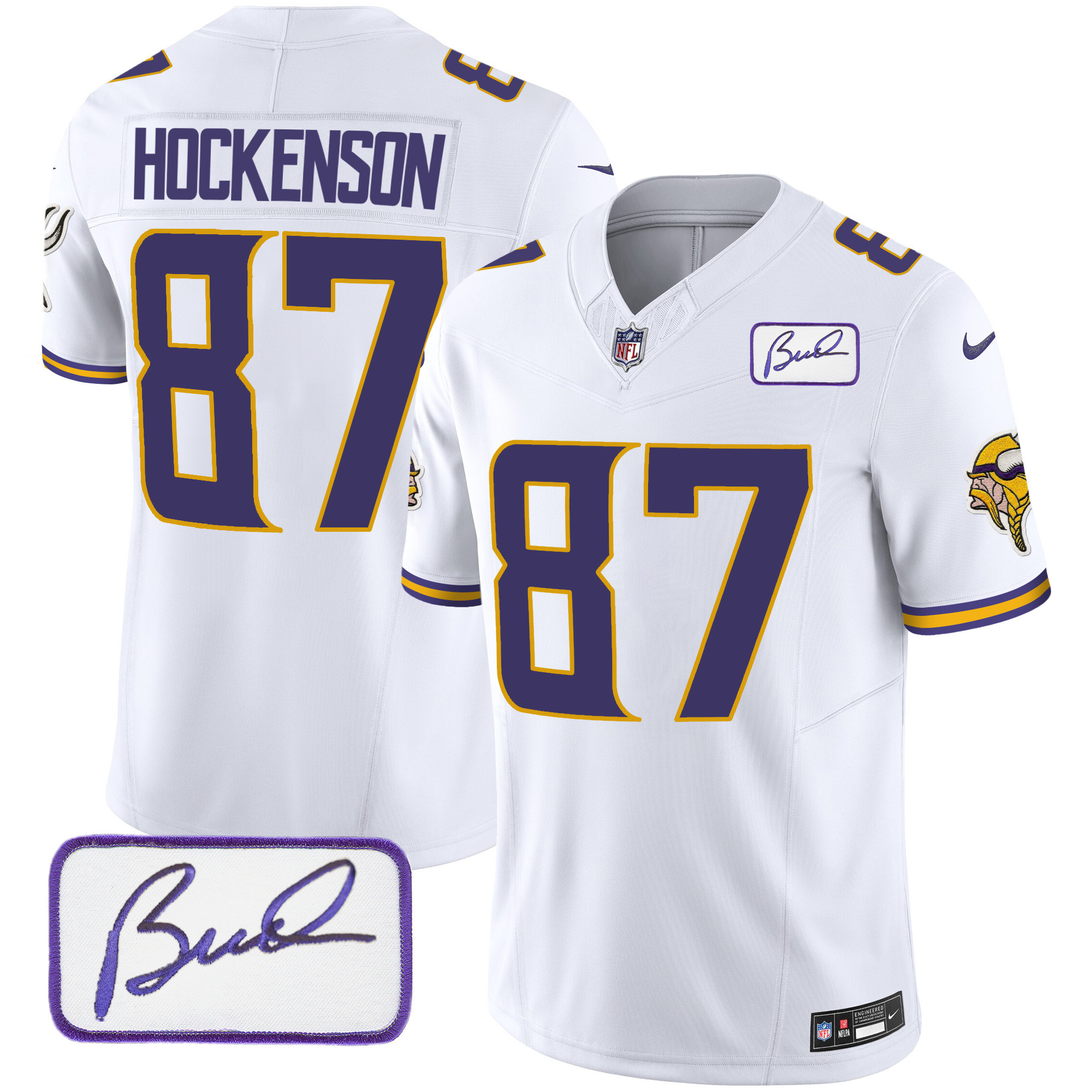 T.J. Hockenson Men's Minnesota Vikings Bud Grant Patch Classic Limited White Jersey - All Stitched