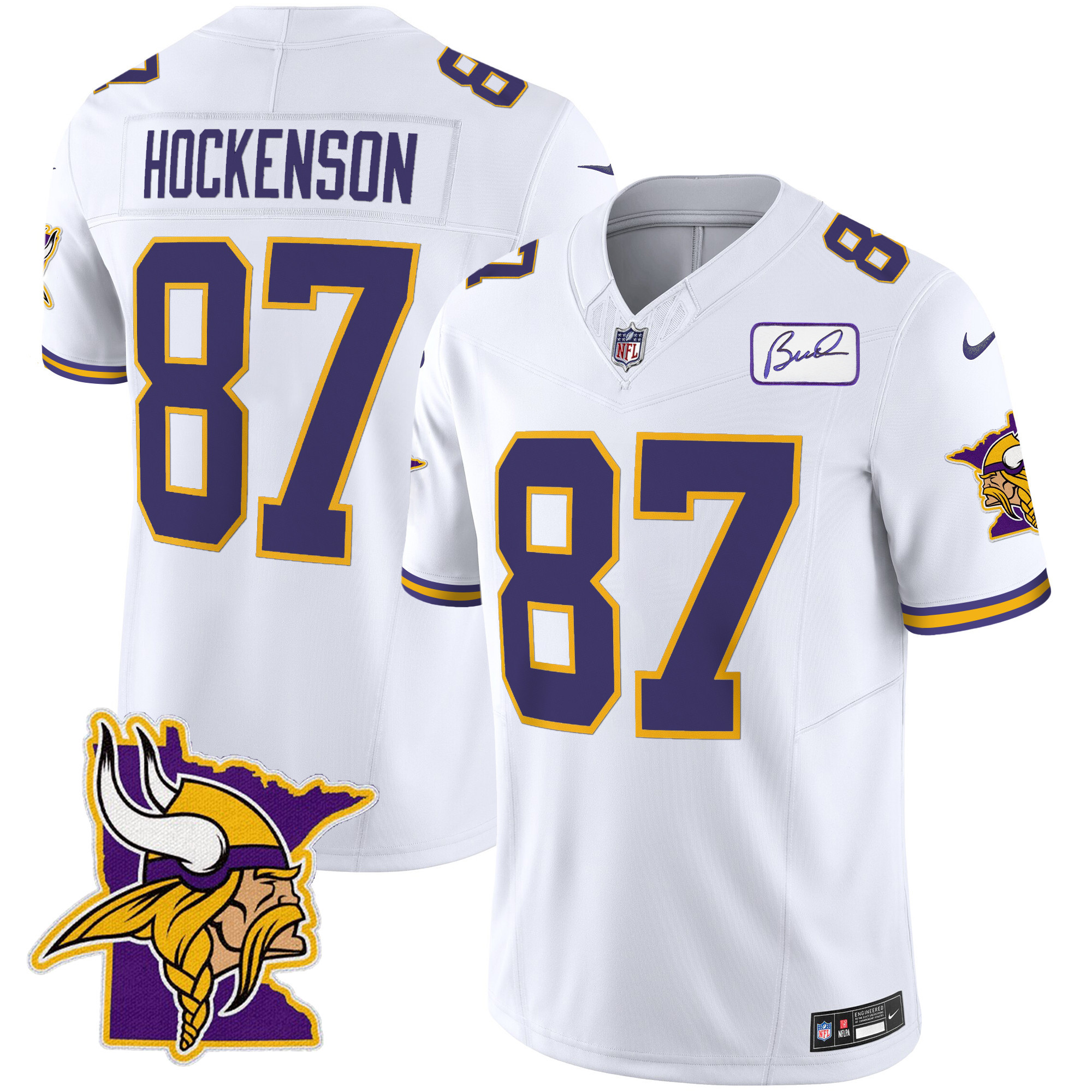 T.J. Hockenson Men's Minnesota Vikings Bud Grant Patch Classic Limited White Jersey - All Stitched