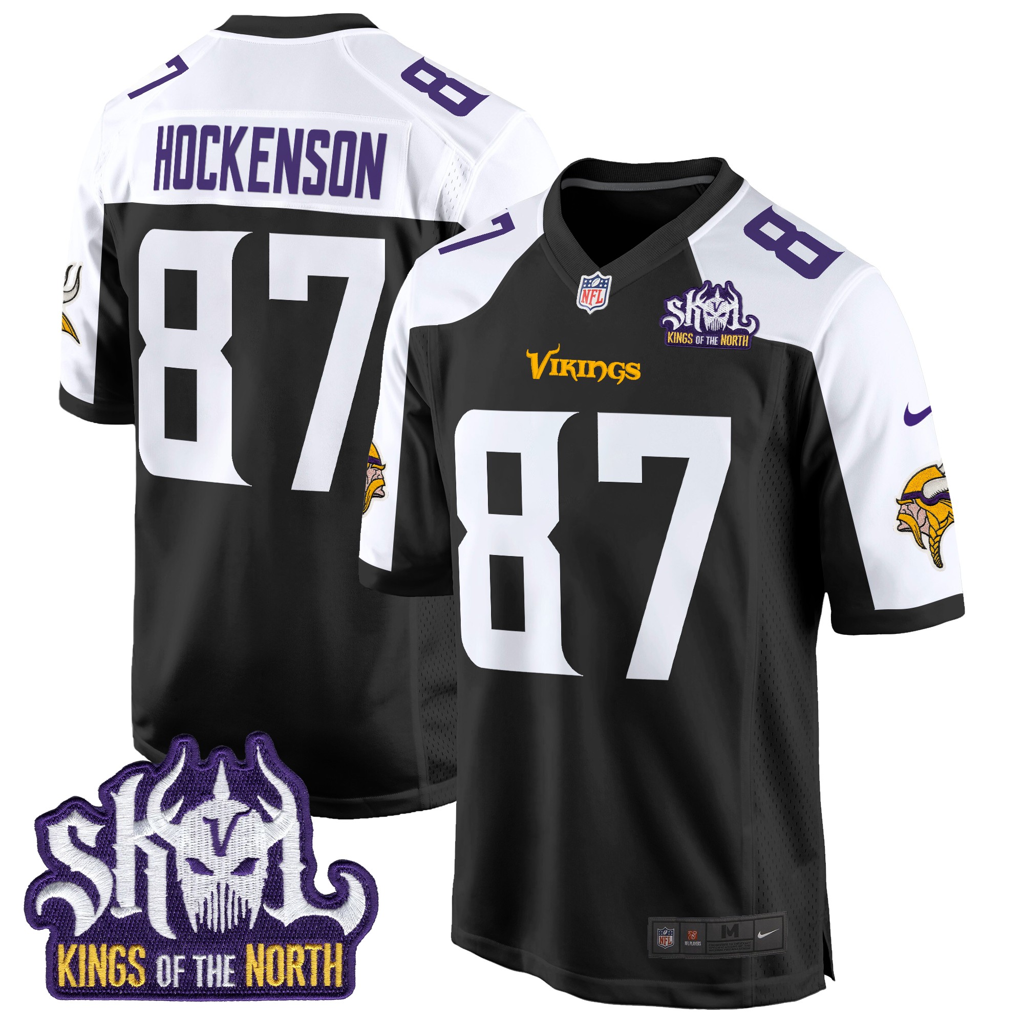 T.J. Hockenson Men's Minnesota Vikings King Of The North Patch Game Black Alternate Jersey - All Stitched
