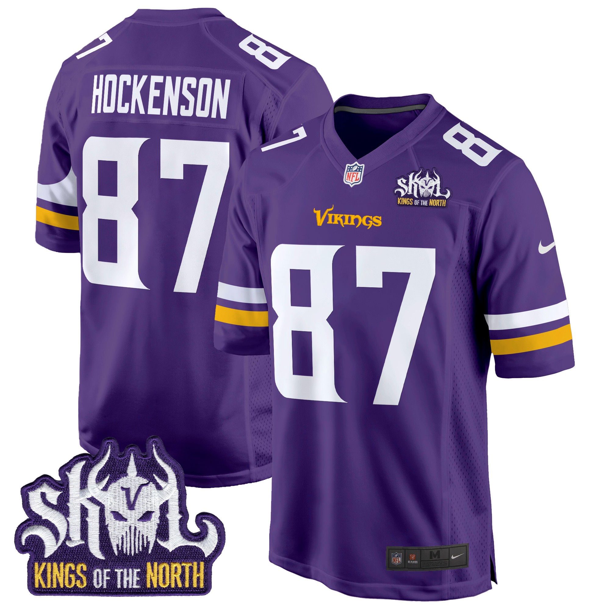 T.J. Hockenson Men's Minnesota Vikings King Of The North Patch Game Purple Jersey - All Stitched