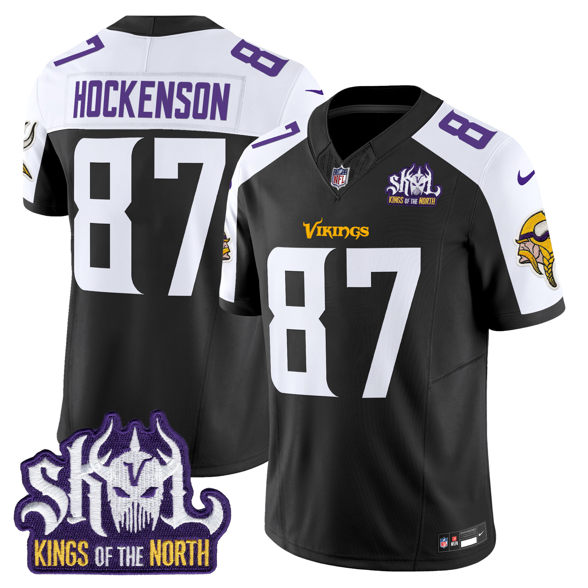 T.J. Hockenson Men's Minnesota Vikings Kings Of The North Patch Vapor Limited Black Alternate Jersey - All Stitched