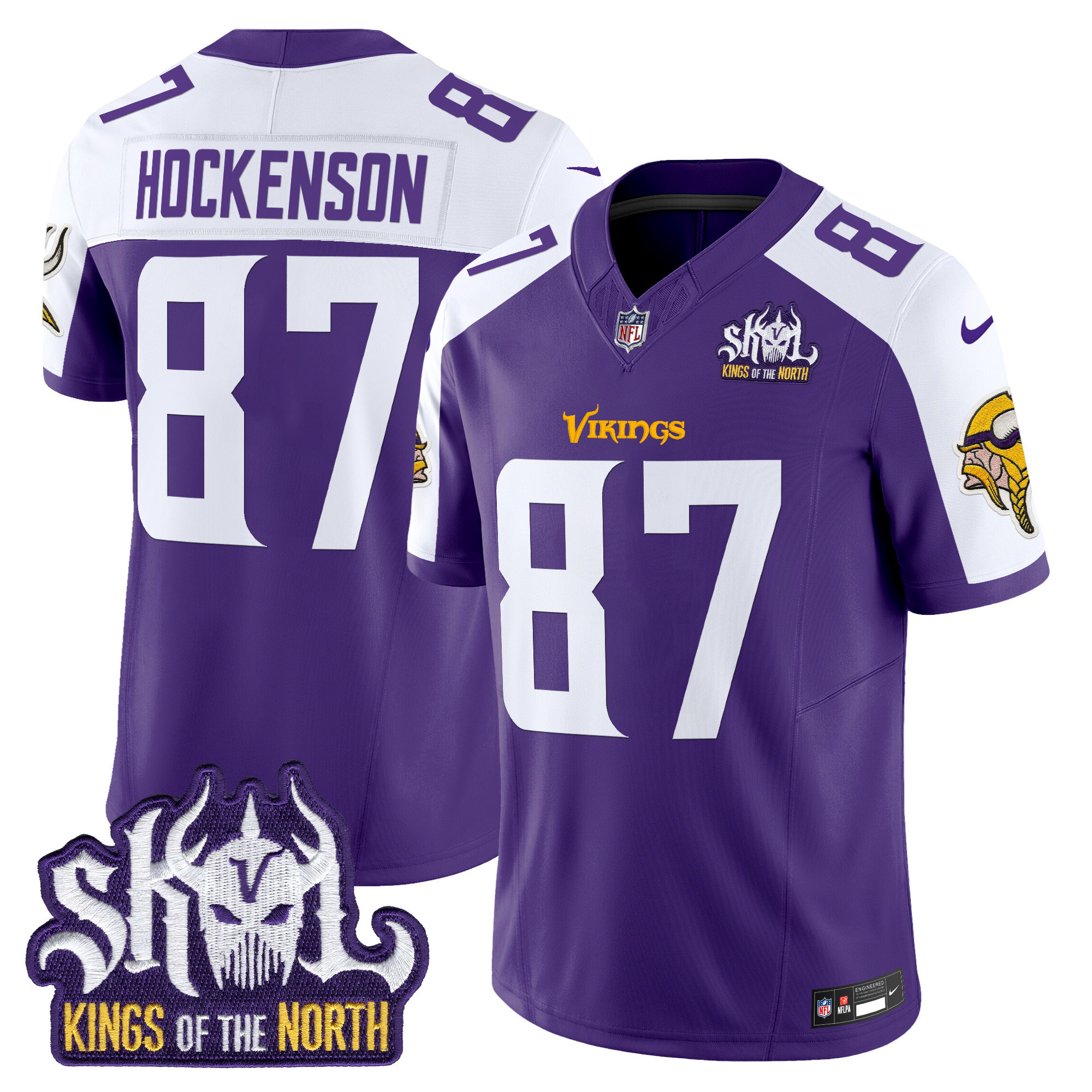T.J. Hockenson Men's Minnesota Vikings Kings Of The North Patch Vapor Limited Purple Alternate Jersey - All Stitched
