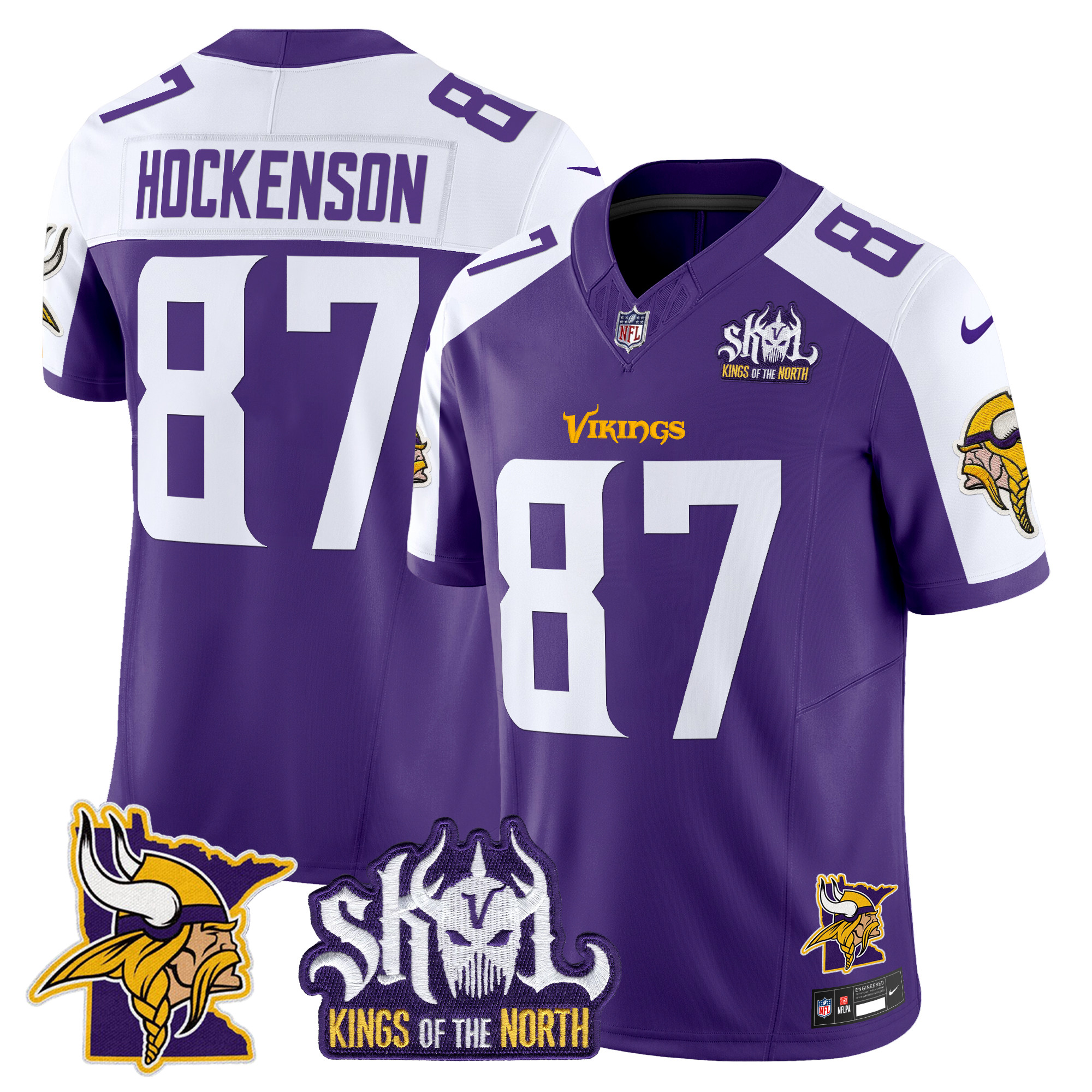 T.J. Hockenson Men's Minnesota Vikings Kings Of The North Patch Vapor Limited Purple Alternate Jersey - All Stitched